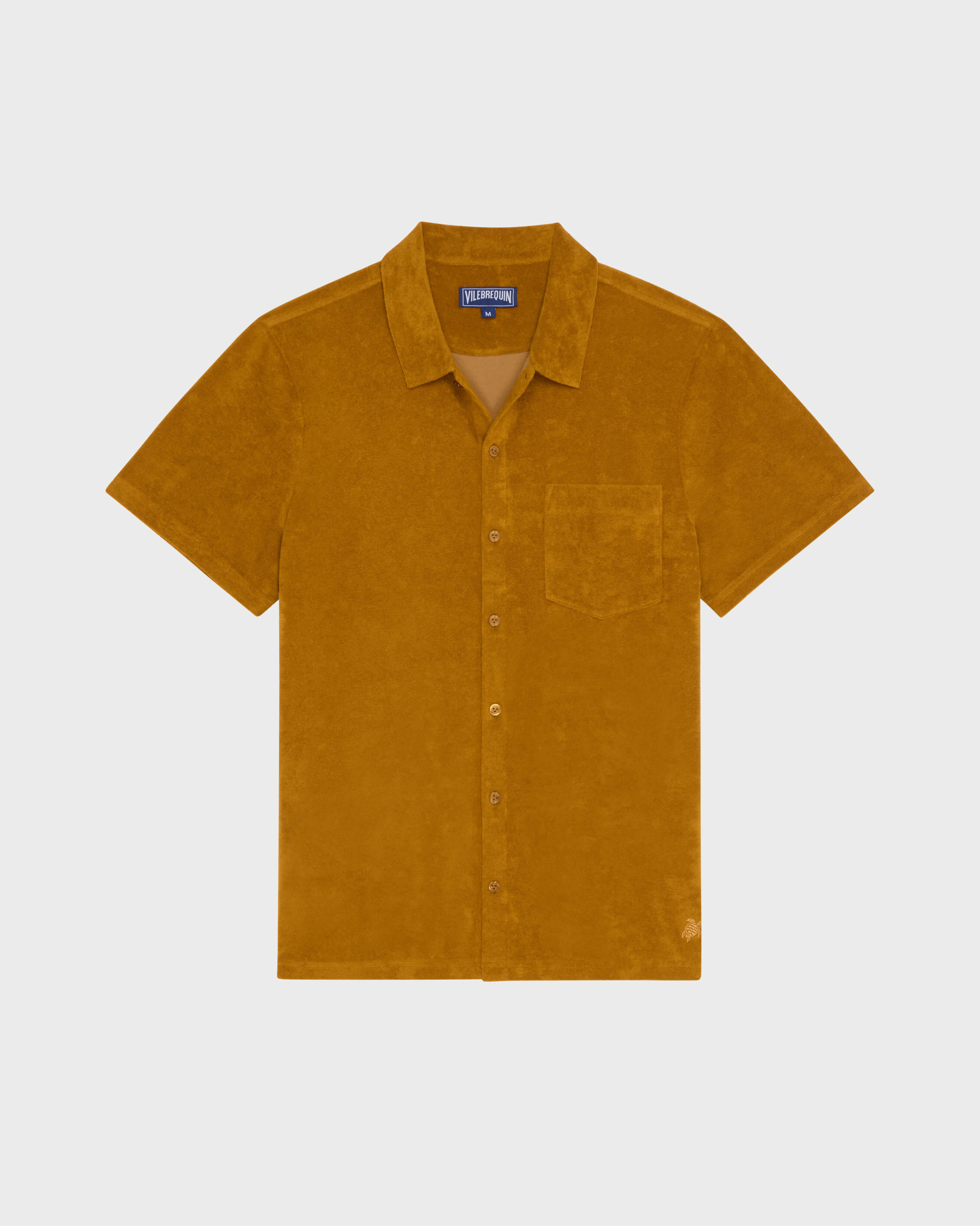 Camisa de bolos de tejido terry de color liso para hombre MUD front view