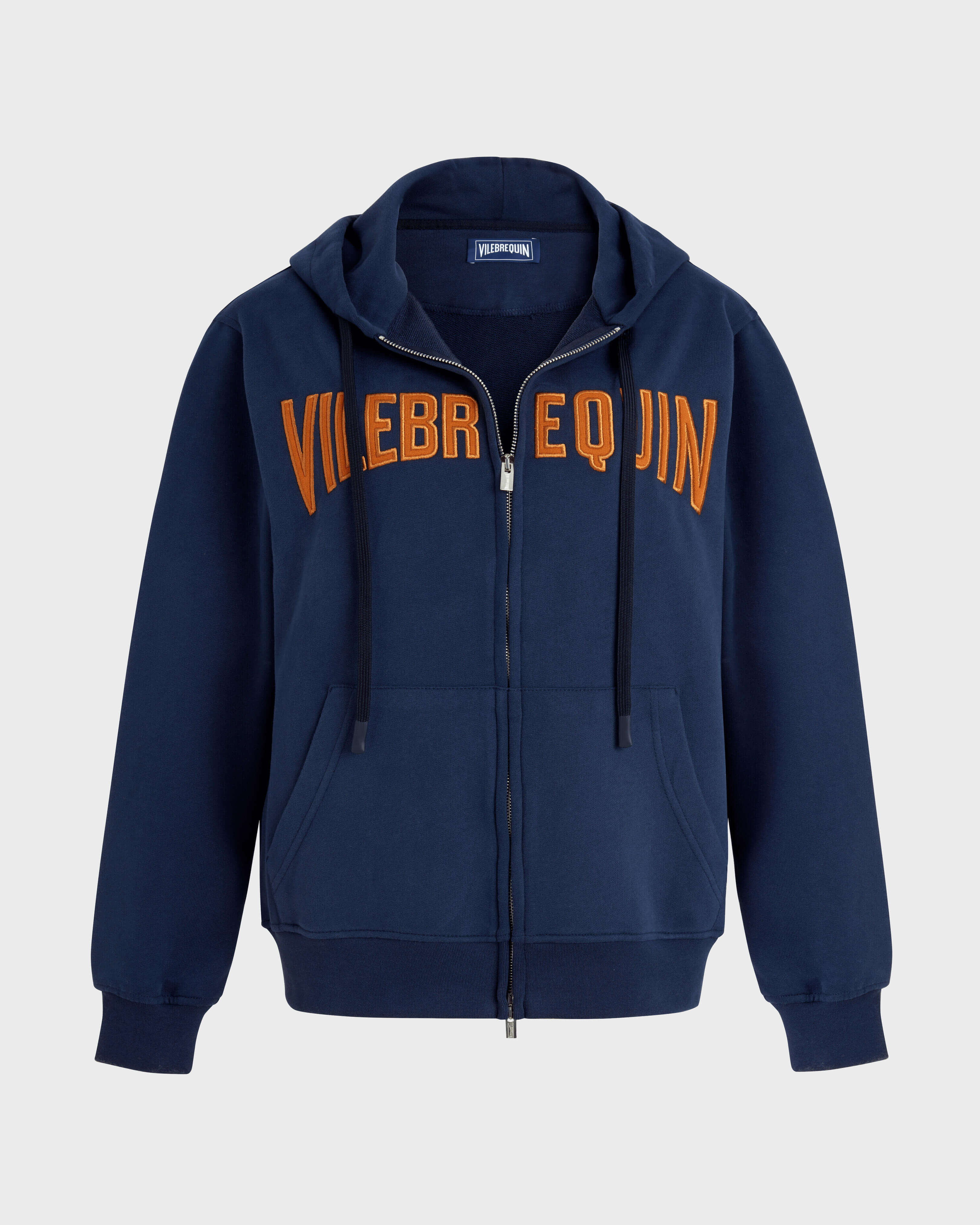 Men Cotton Full Zip Hoodie Sweatshirt Stitched Logo NAVY front view