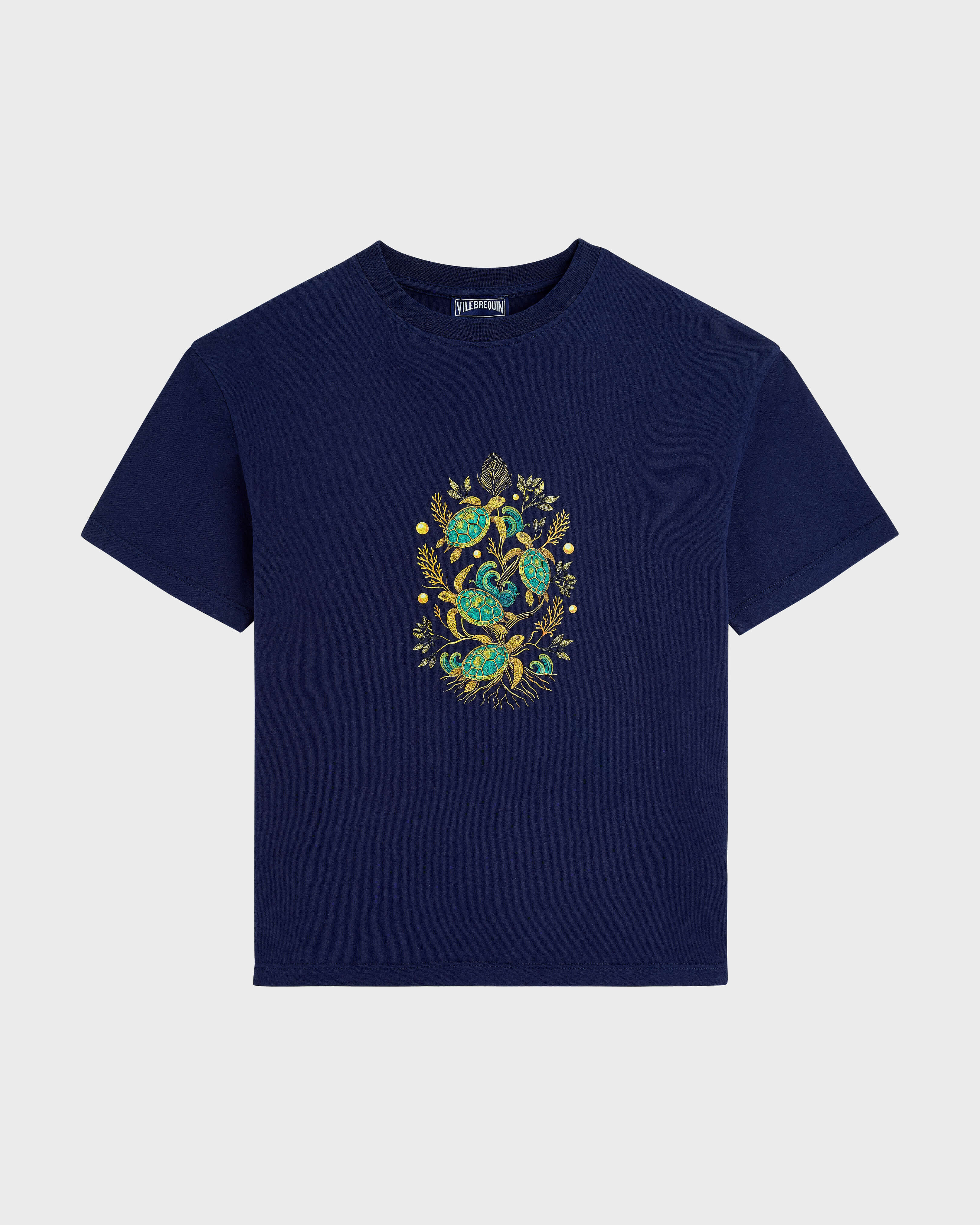 Camiseta de algodón con estampado Mangrove Turtles para niño - Vilebrequin x Abu Dhabi AZUL MARINO front view