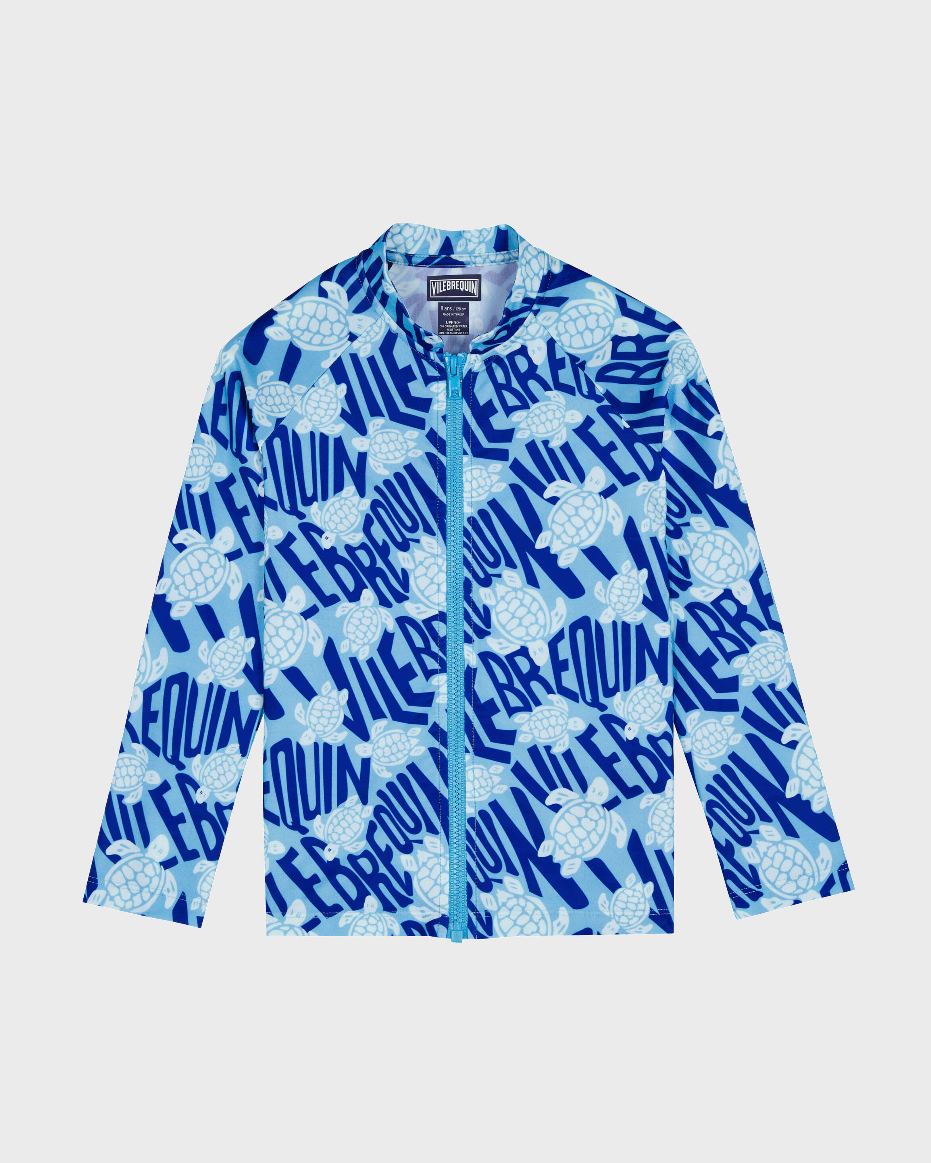 Boys Zipper Long Sleeves Rashguard Ronde des Tortues Logo BLUE TOPAZ front view