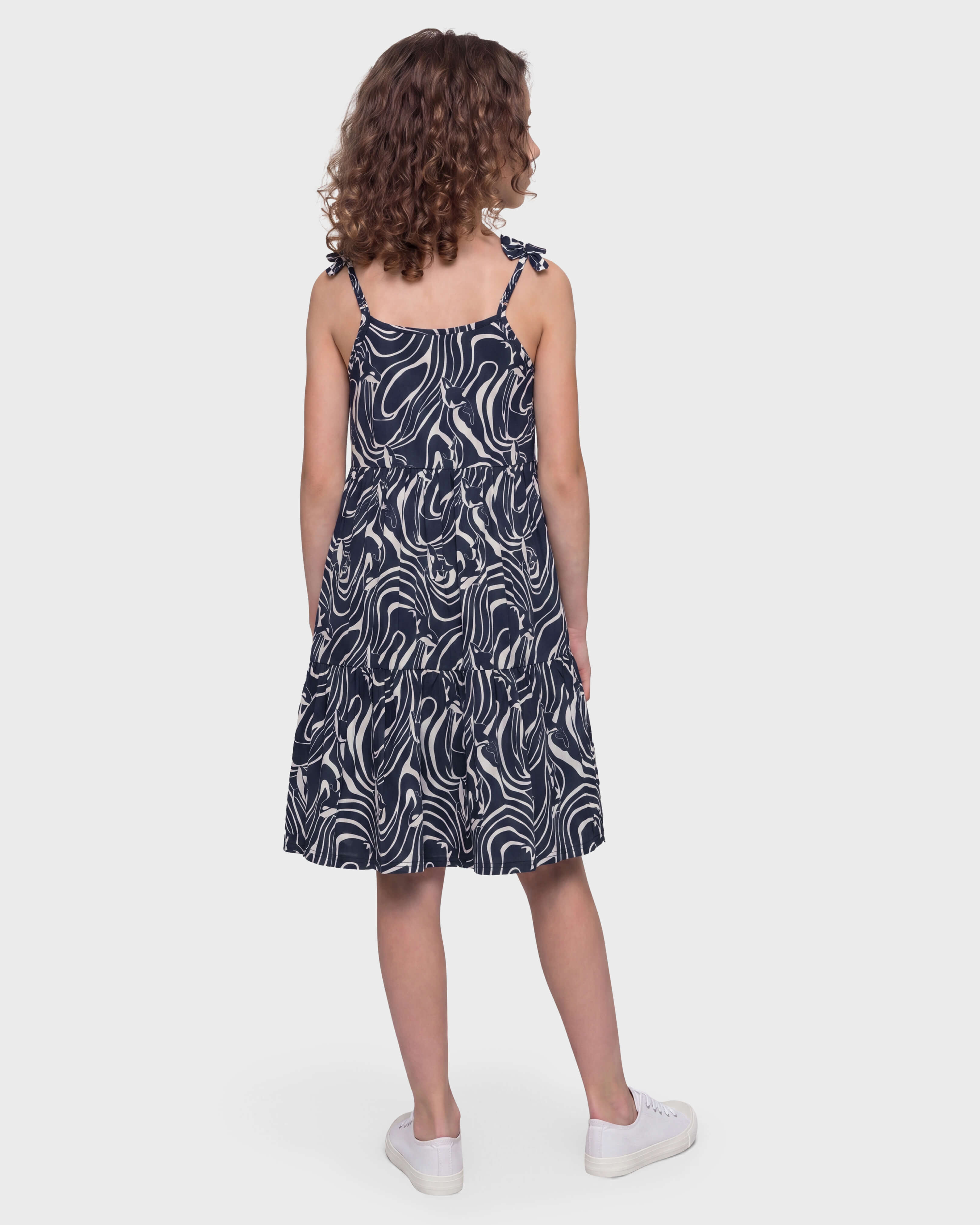 Girls Cotton Dress Orcas NAVY backworn view