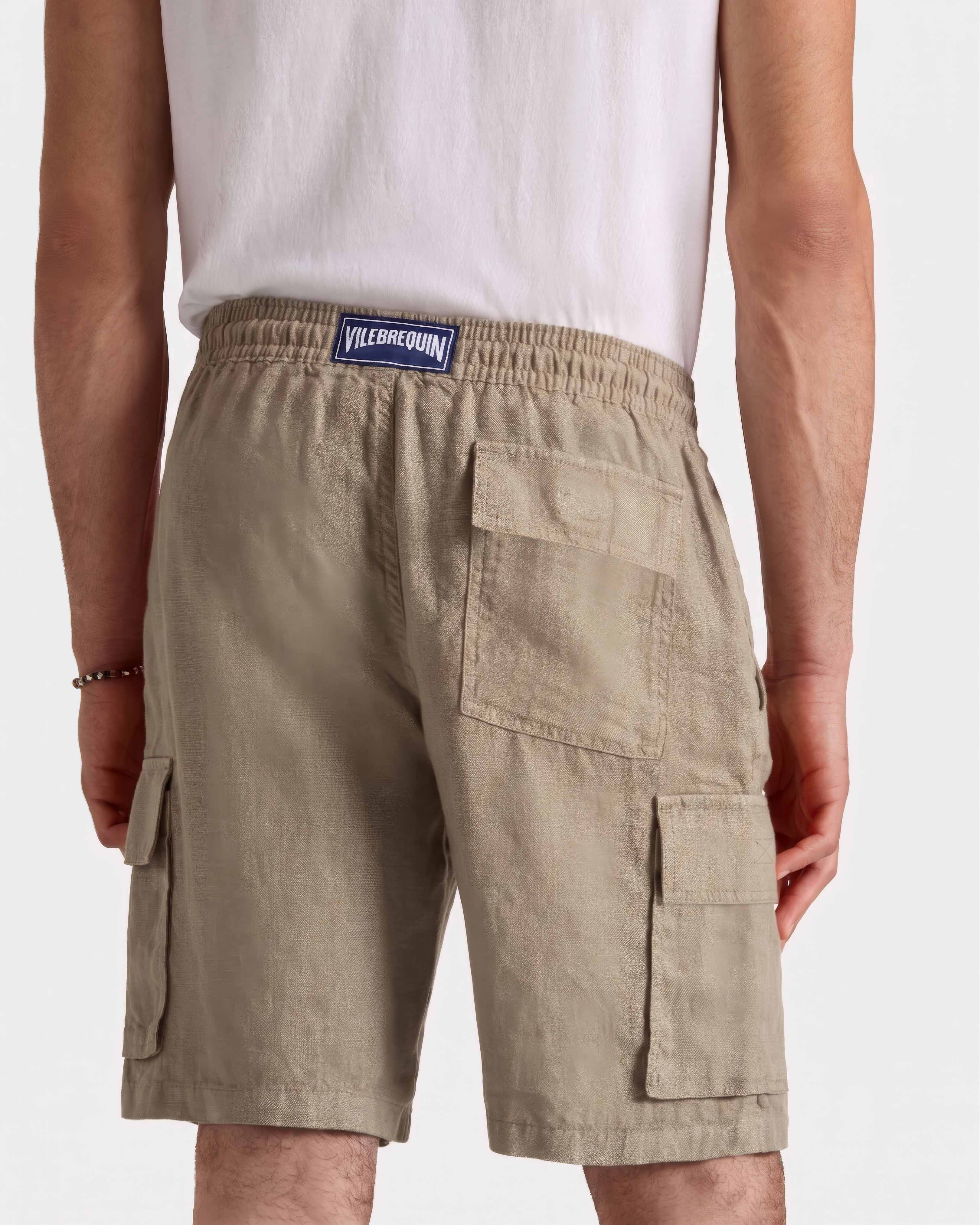 Men Linen Bermuda Shorts Cargo Pockets SAFARI backworn view