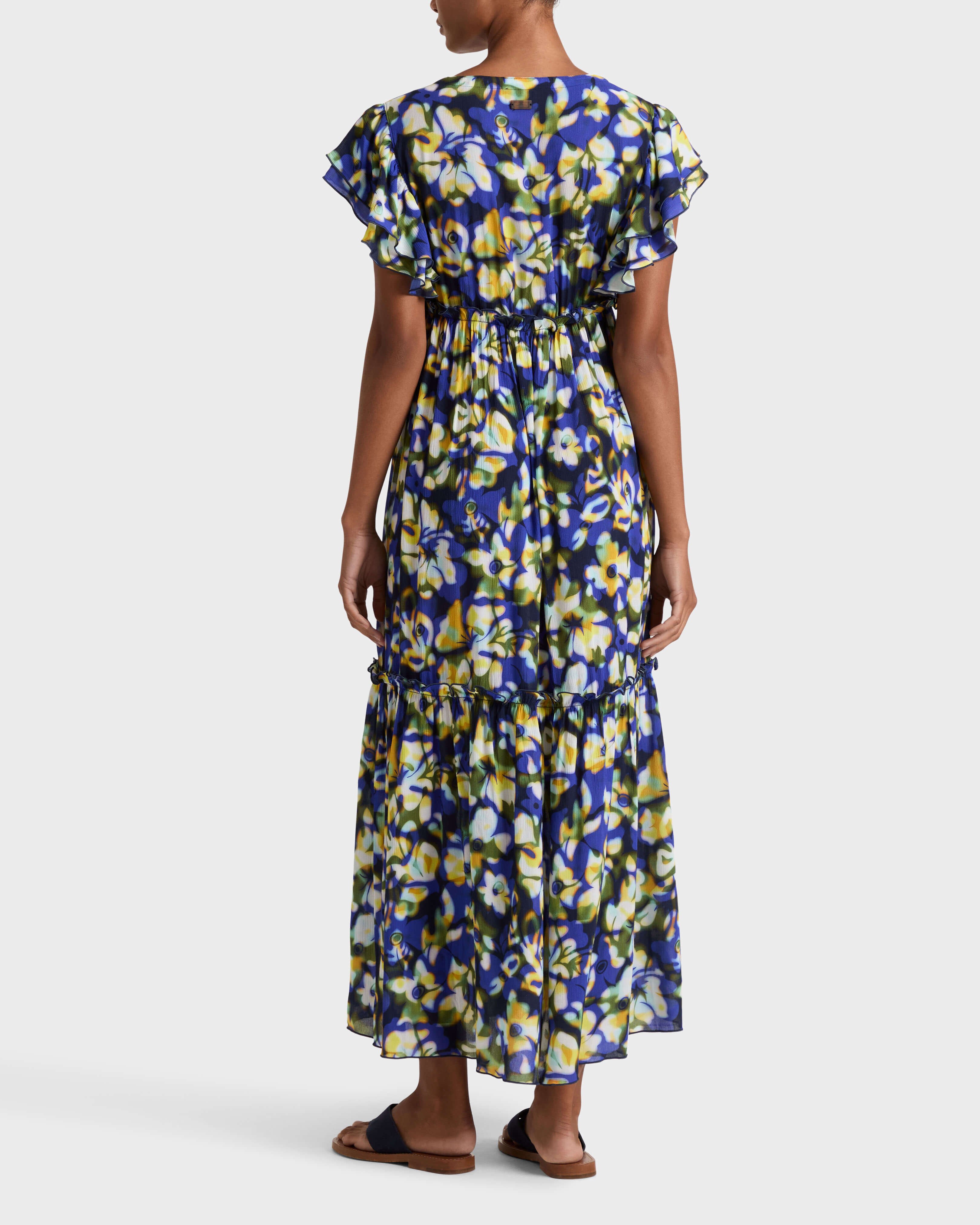 Women Viscose Long Dress Frangipanier Trouble NAVY backworn view