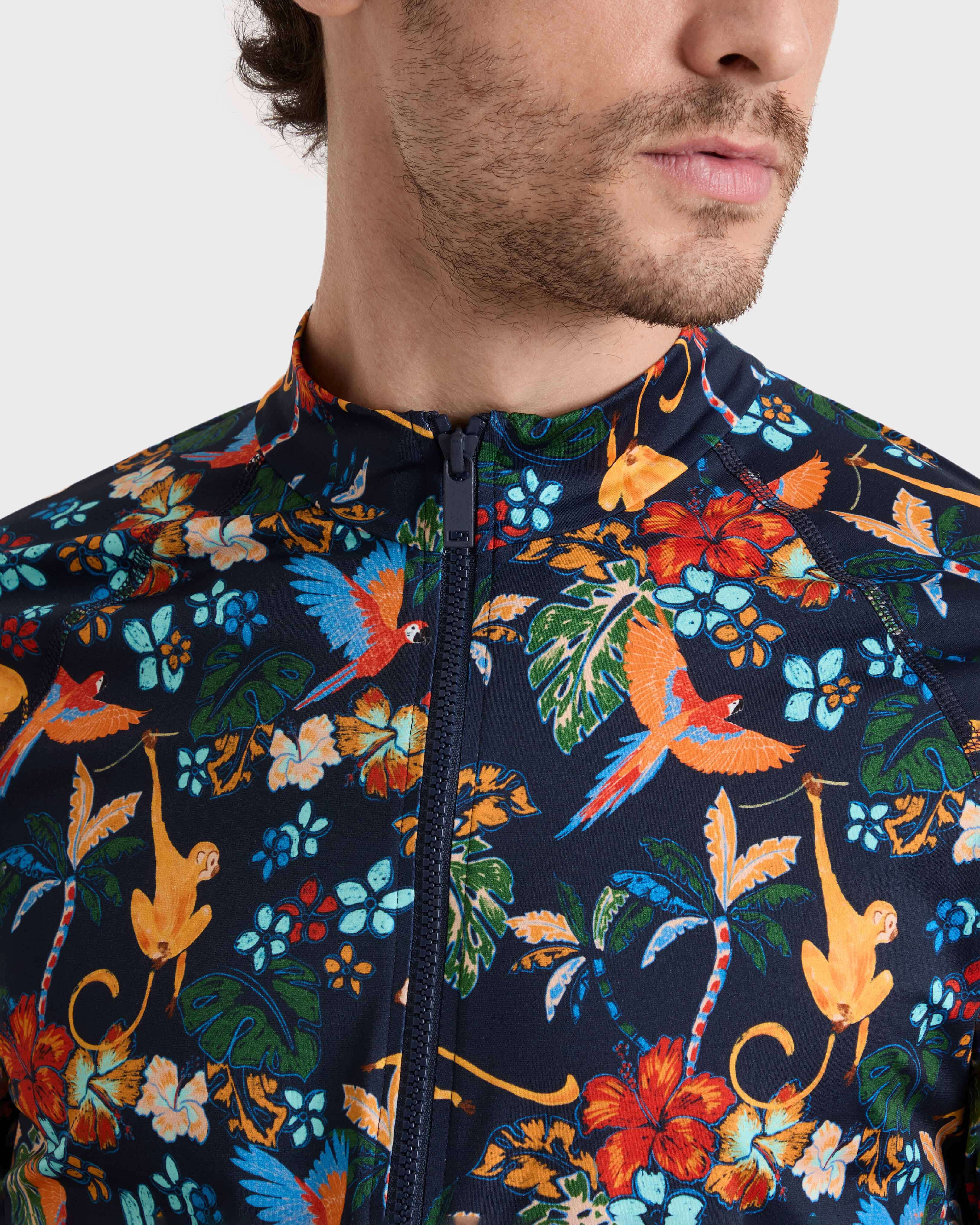 Camiseta de baño de manga larga con cremallera, protección solar y estampado Salvador para hombre AZUL MARINO supp1 view