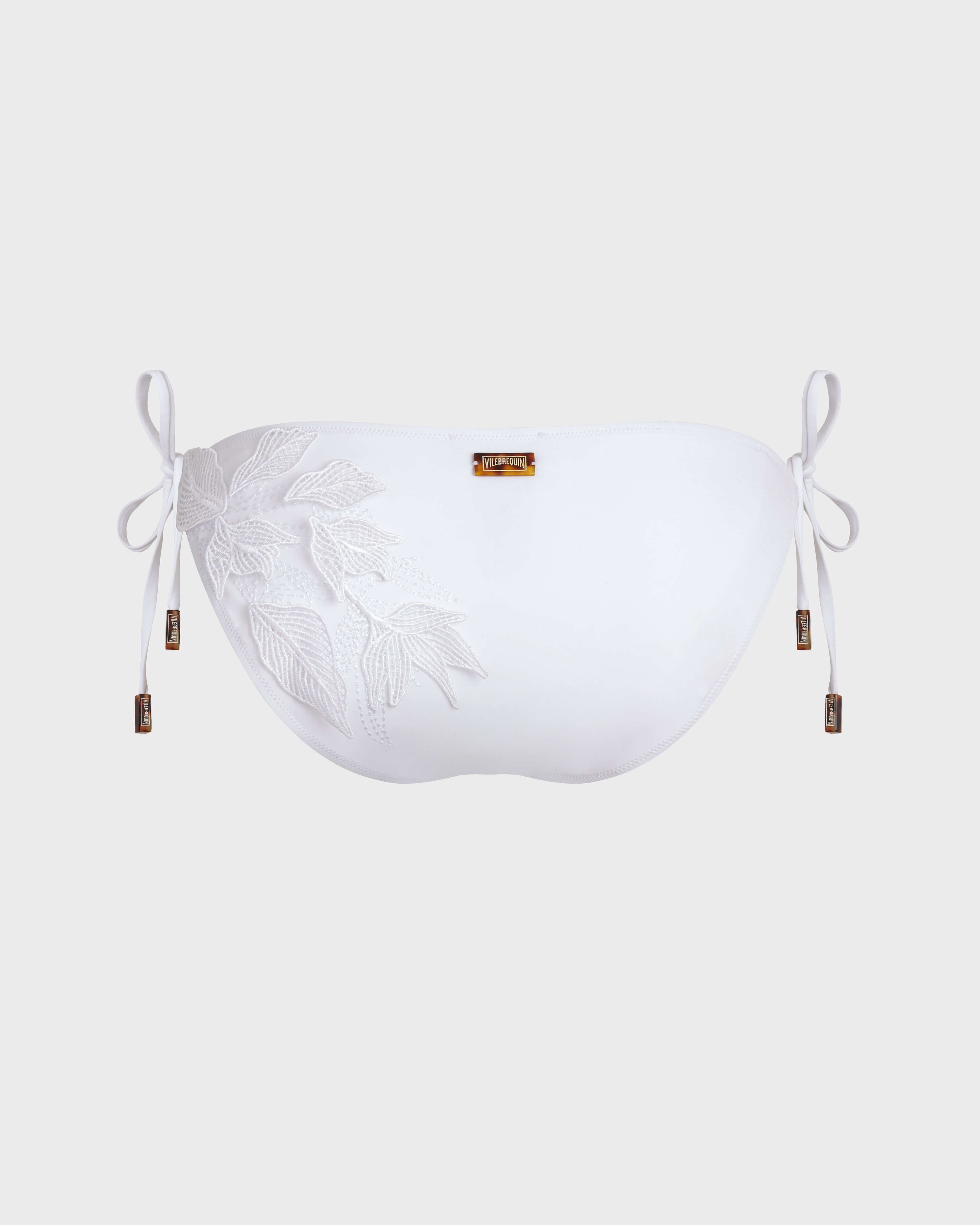 Braguita de bikini para anudar flor Strelitzia bordada mujer - Collection Limited BLANCO back view