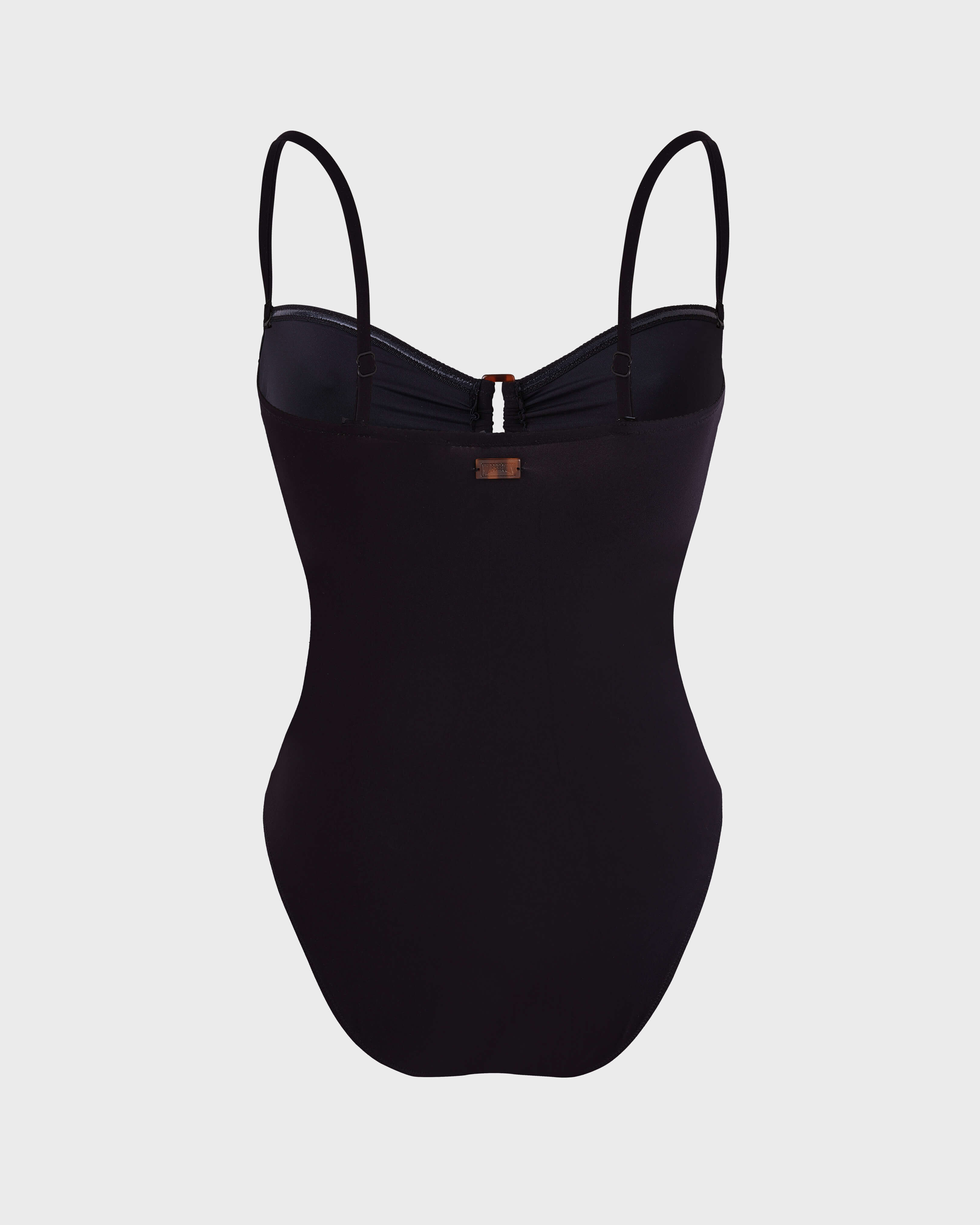 Women Bandeau One-piece Swimsuit Solid BLACK back view
