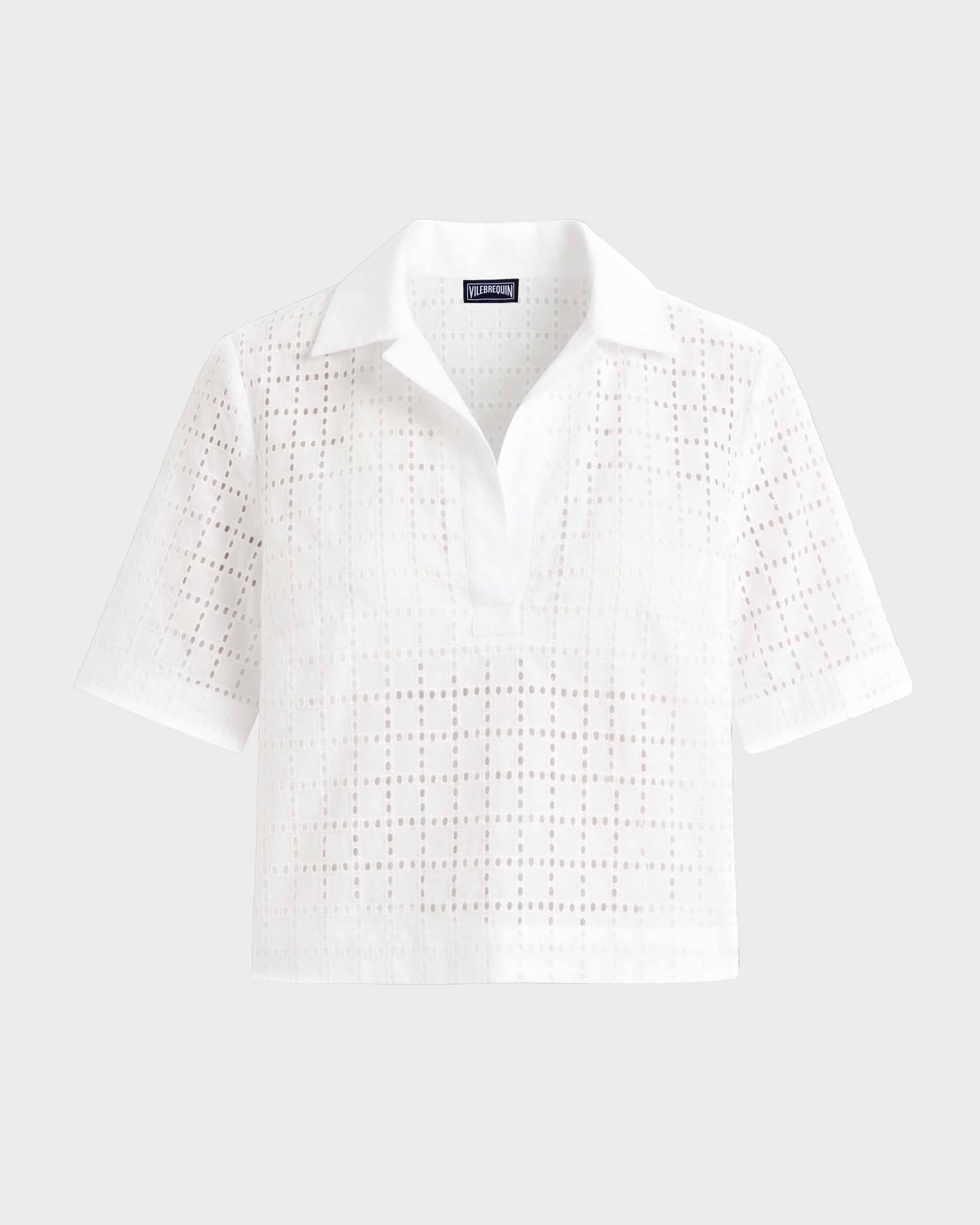 Geometrisches Broderie-Anglaise Shirt für Damen WEISS front view