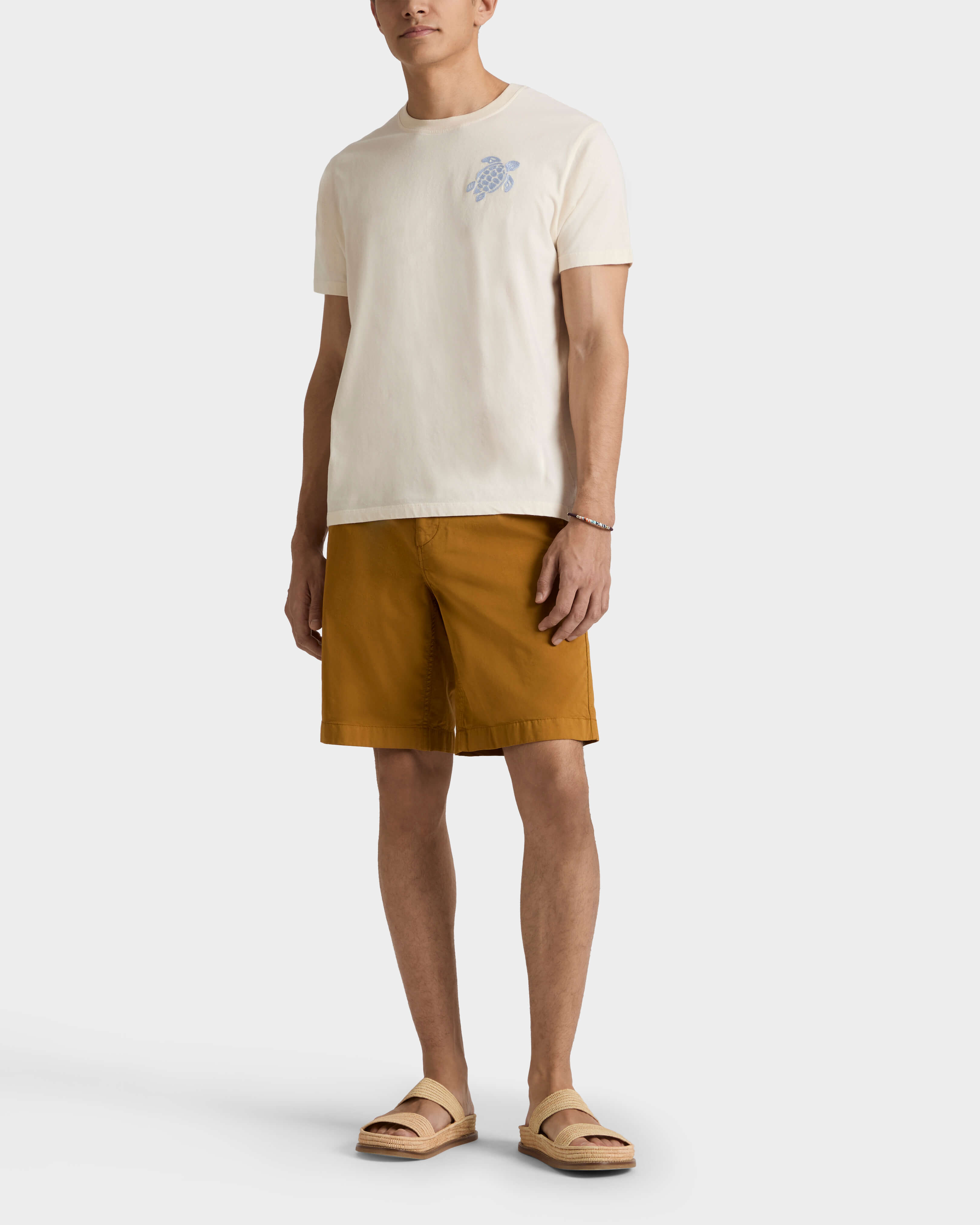 Men Satin Cotton Bermuda Shorts Solid MUD frontworn view
