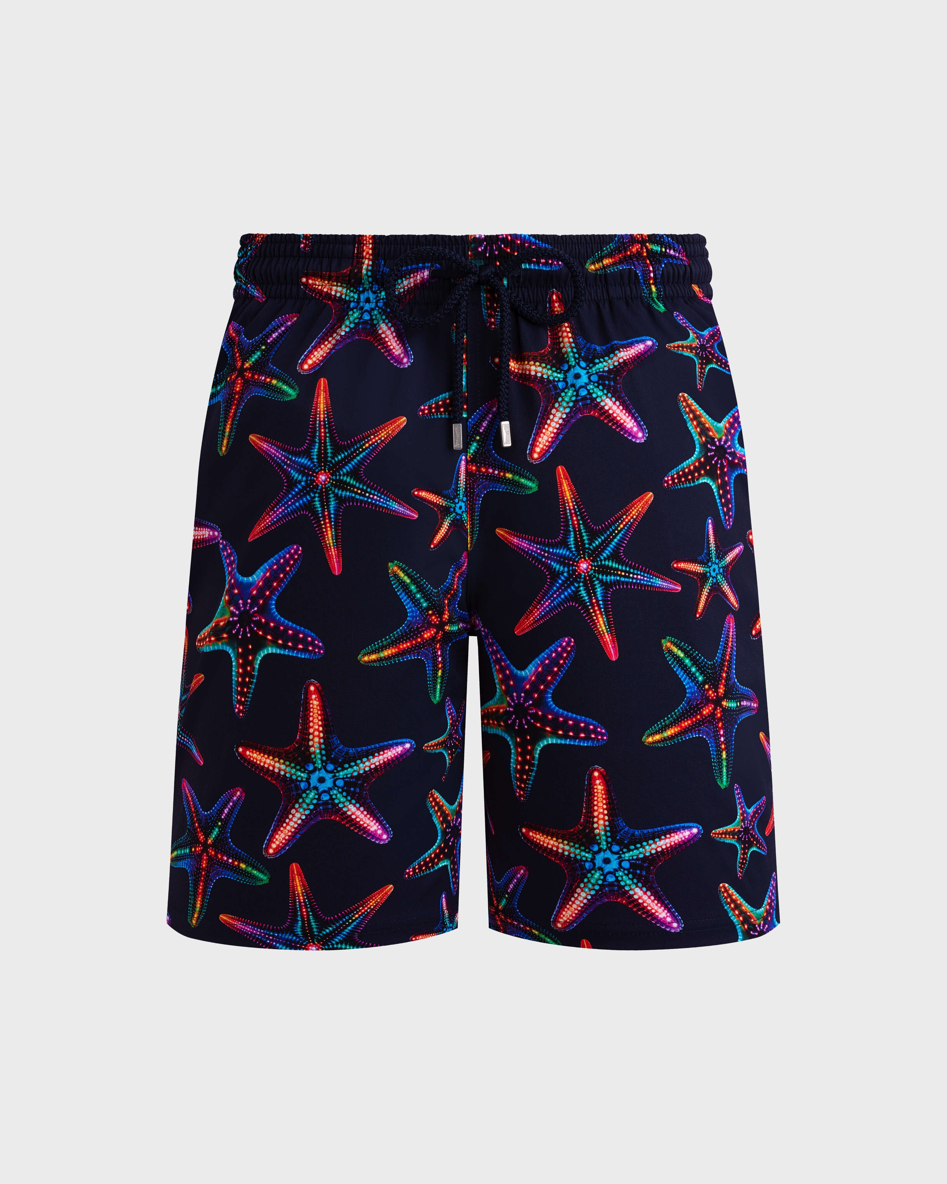 Men Long Stretch Swim Shorts Disco Stars NAVY front view