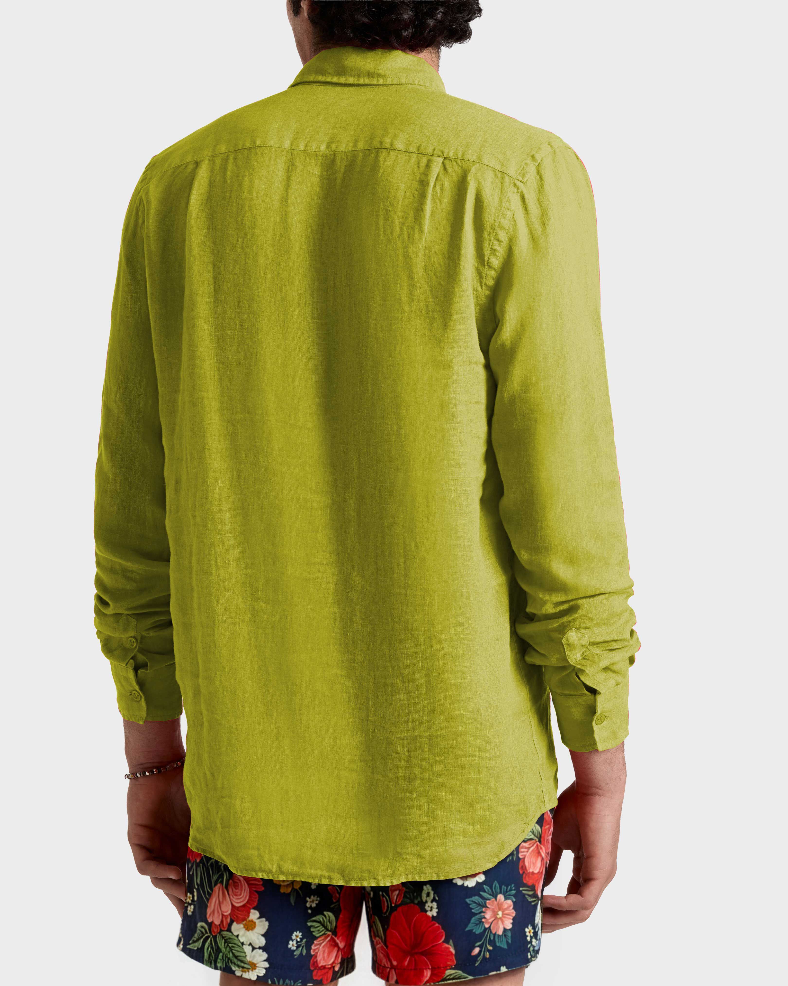 Camisa de lino lisa para hombre AJENJO backworn view