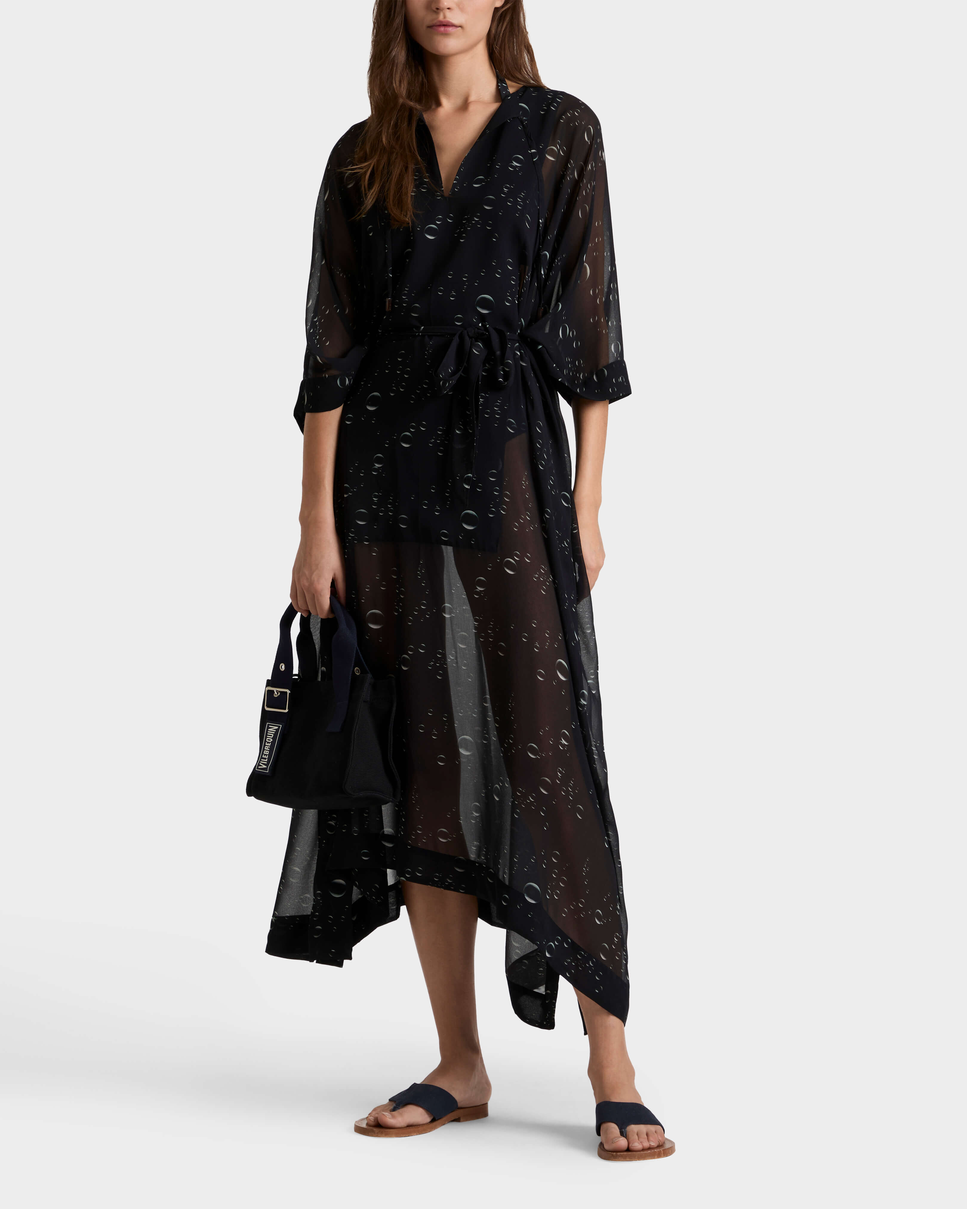 Caftan en crêpe georgette femme Bubble 3D NOIR frontworn view