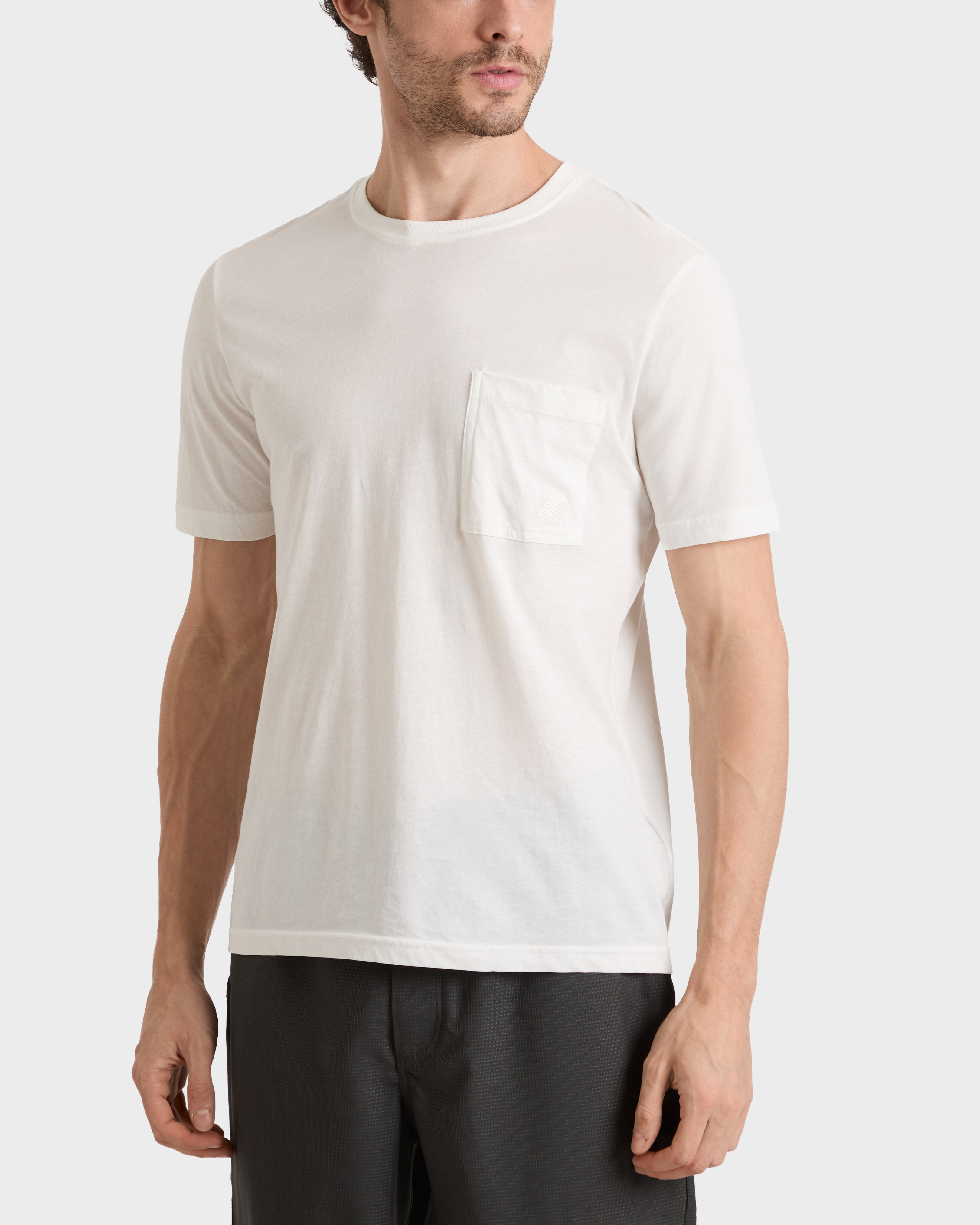 Solid T-Shirt aus Baumwolle mit Weiter Passform für Herren CHALK frontworn view
