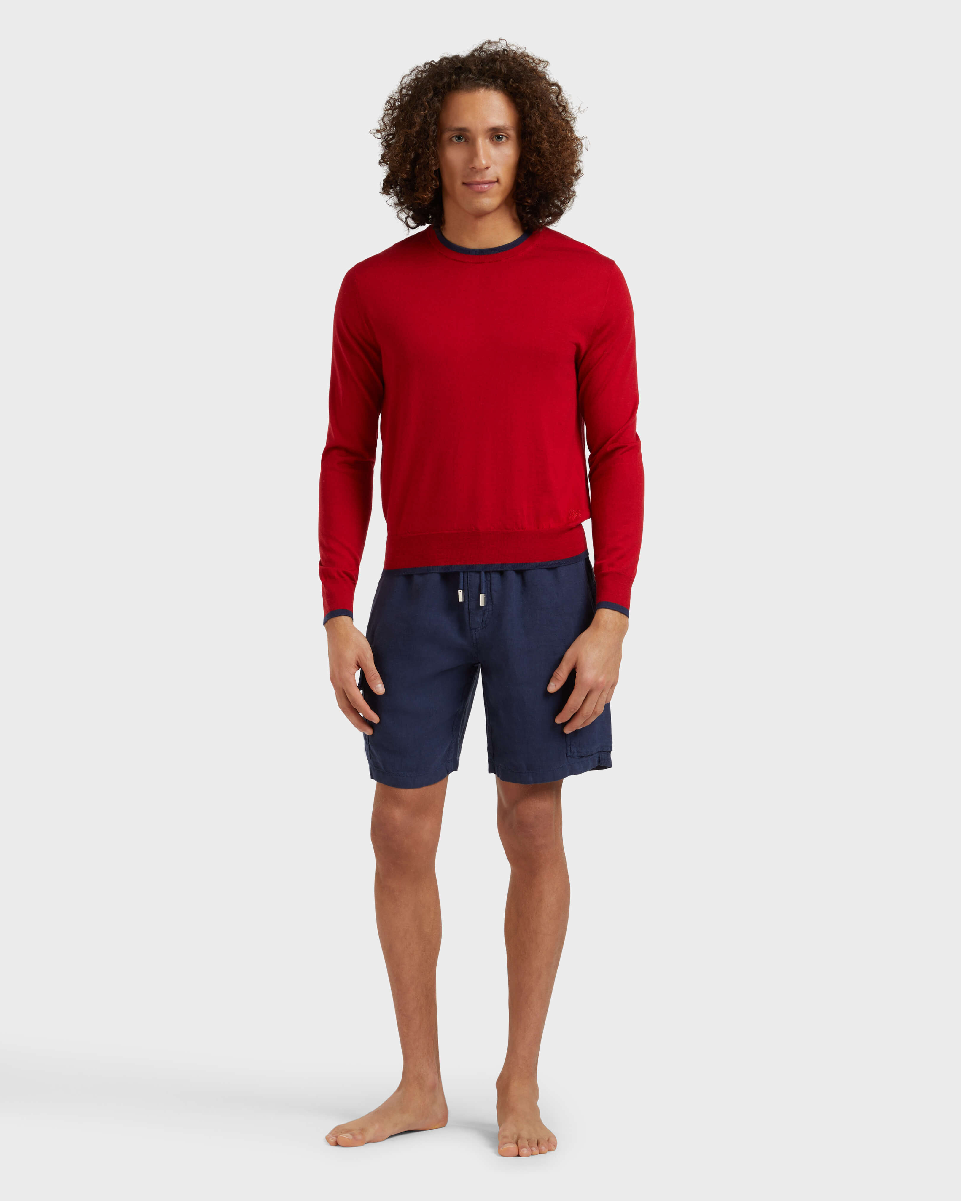 Men Merino Wool Cashmere Silk Crewneck Sweater MOULIN ROUGE frontworn view