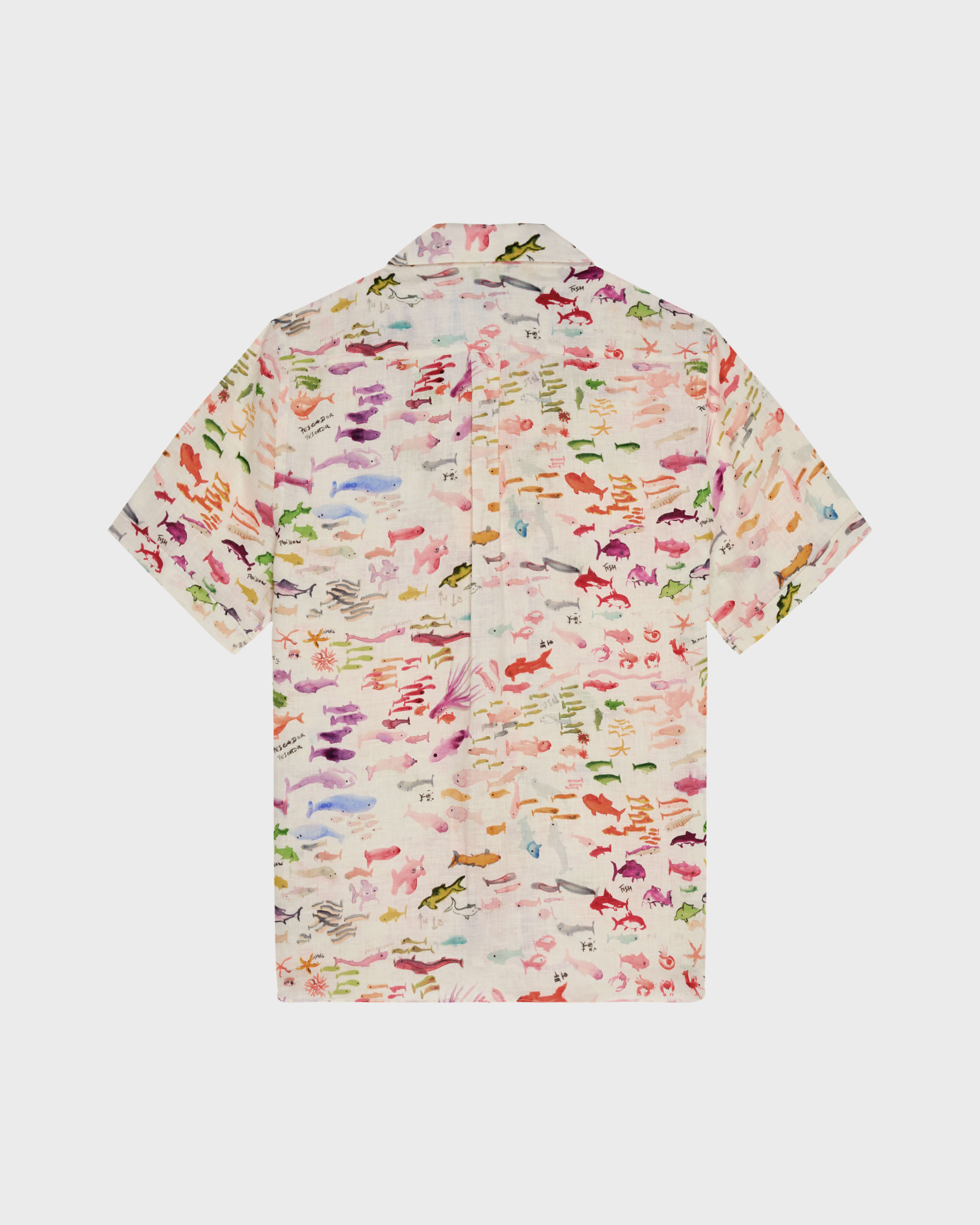 Men Linen Bowling Shirt Pescador - VBQ x Fabrice Hyber PAPIER back view