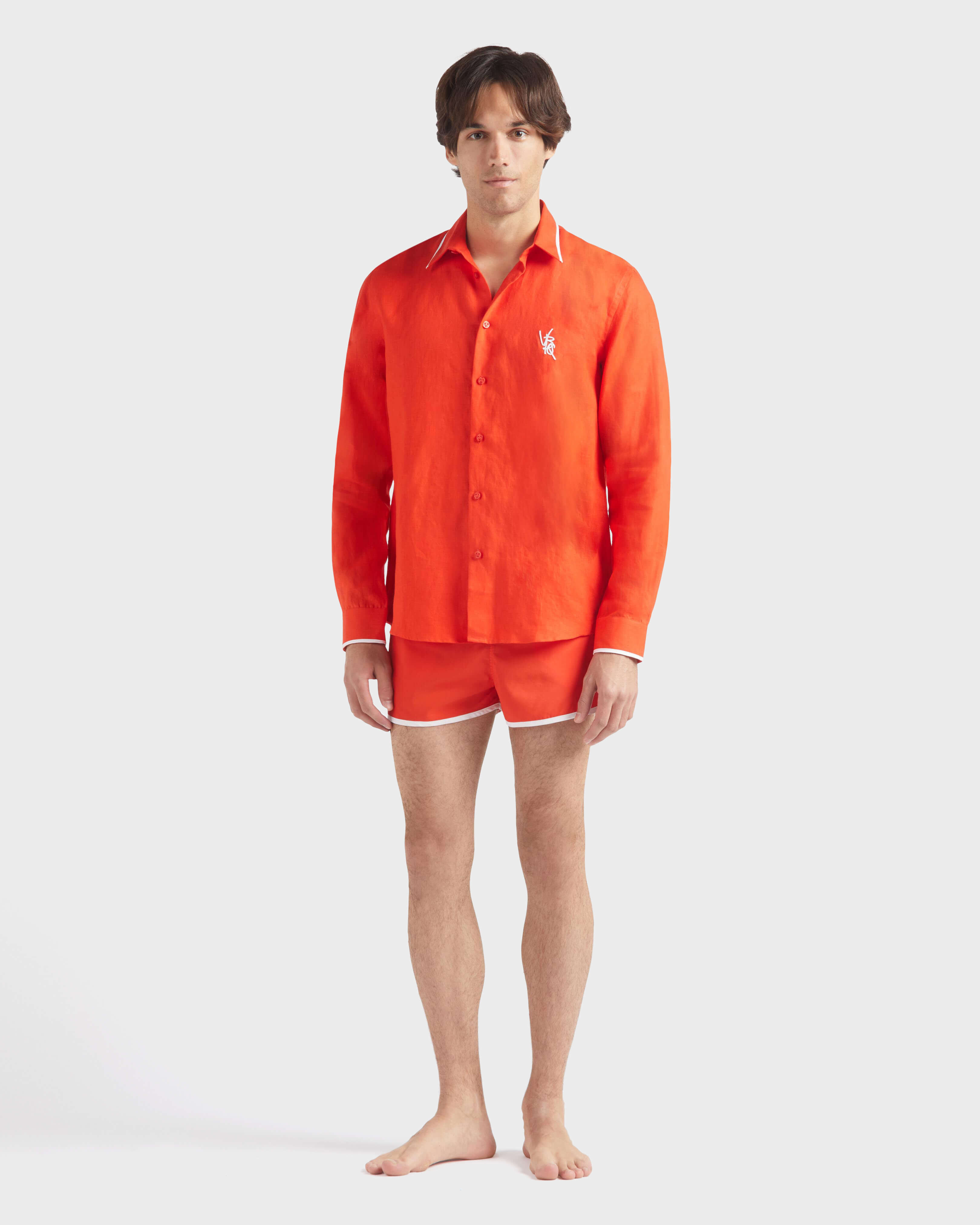 Men Linen Shirt VBQ Line POPPY RED frontworn view