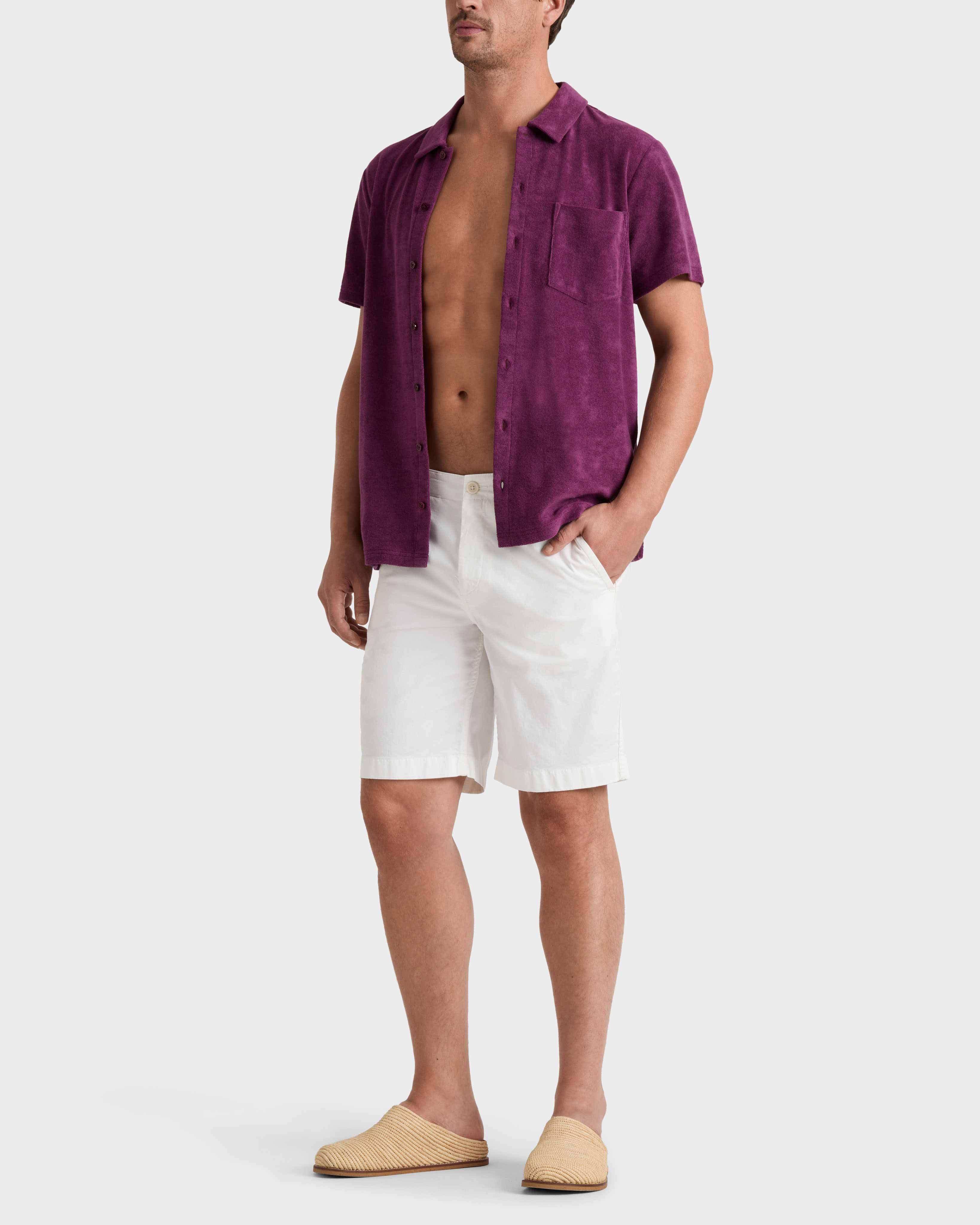 Men Satin Cotton Bermuda Shorts Solid WHITE frontworn view