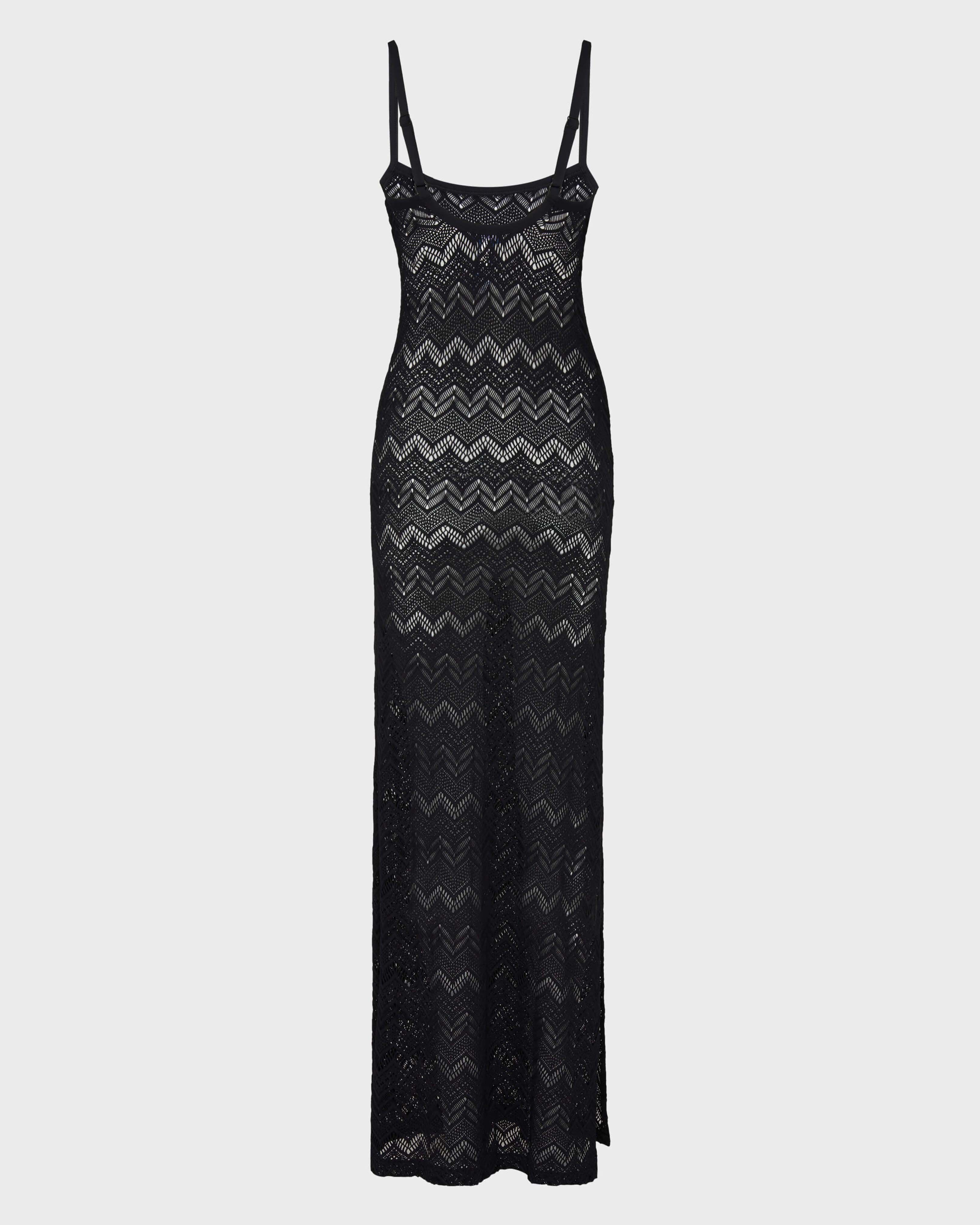 Women Long Mesh Dress BLACK back view