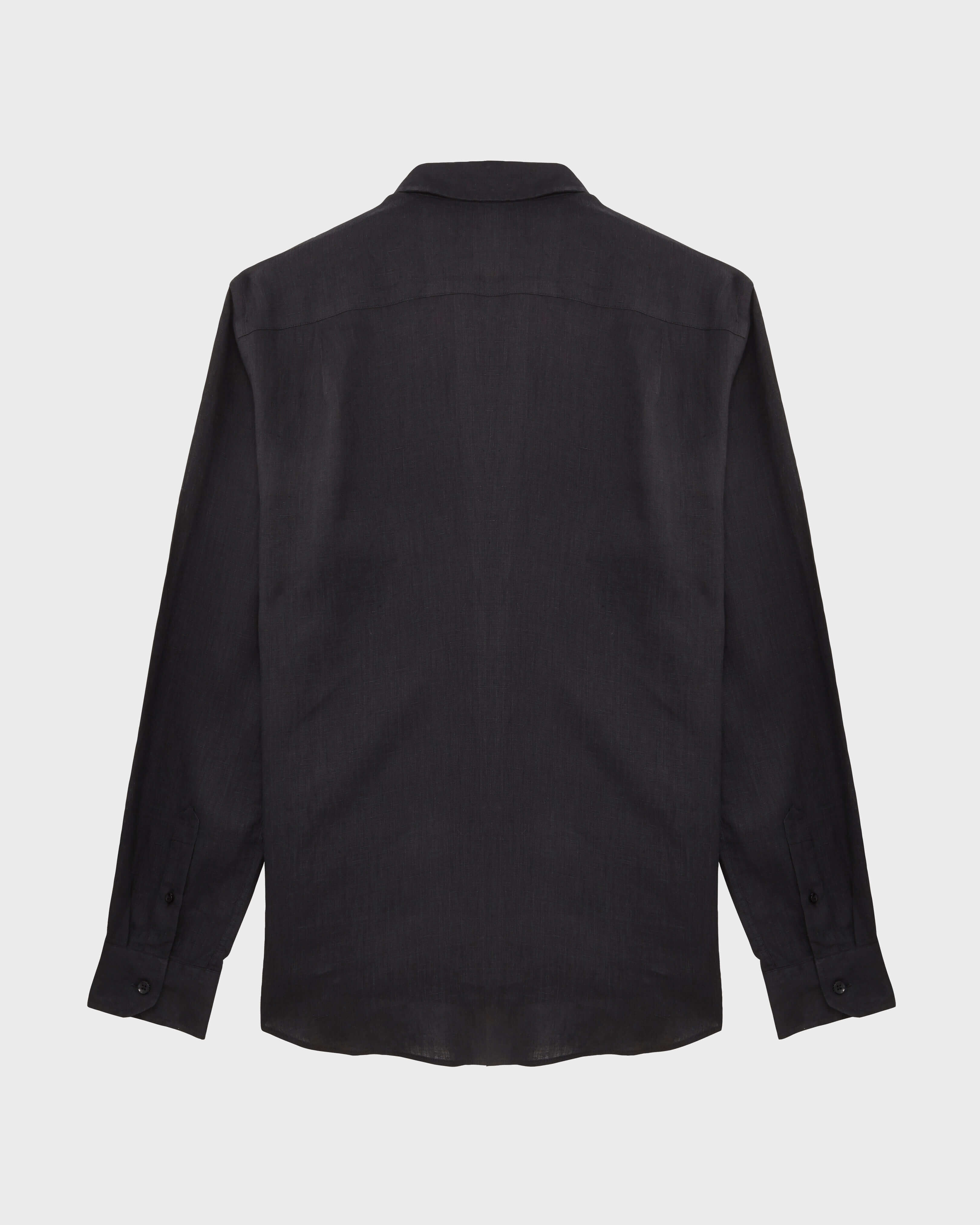 Men Linen Shirt Solid BLACK back view