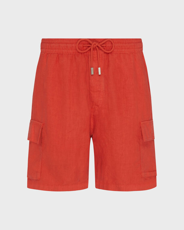 Vilebrequin - Men Linen Bermuda Shorts Cargo Pockets - Bermuda - Baie - Red - Size XXXL
