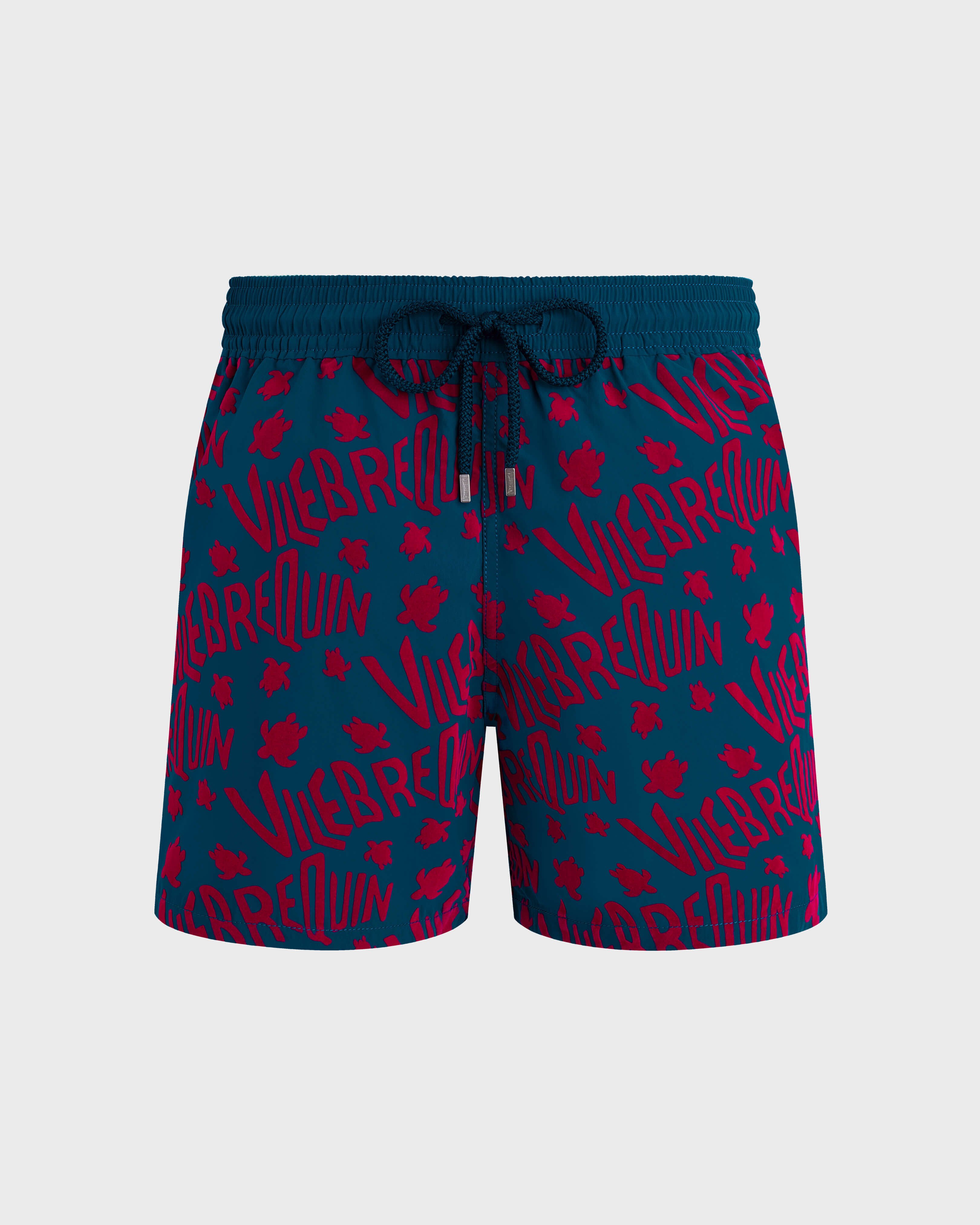 Men Swim Shorts Flocked Ronde Des Tortues Logo PEACOCK front view