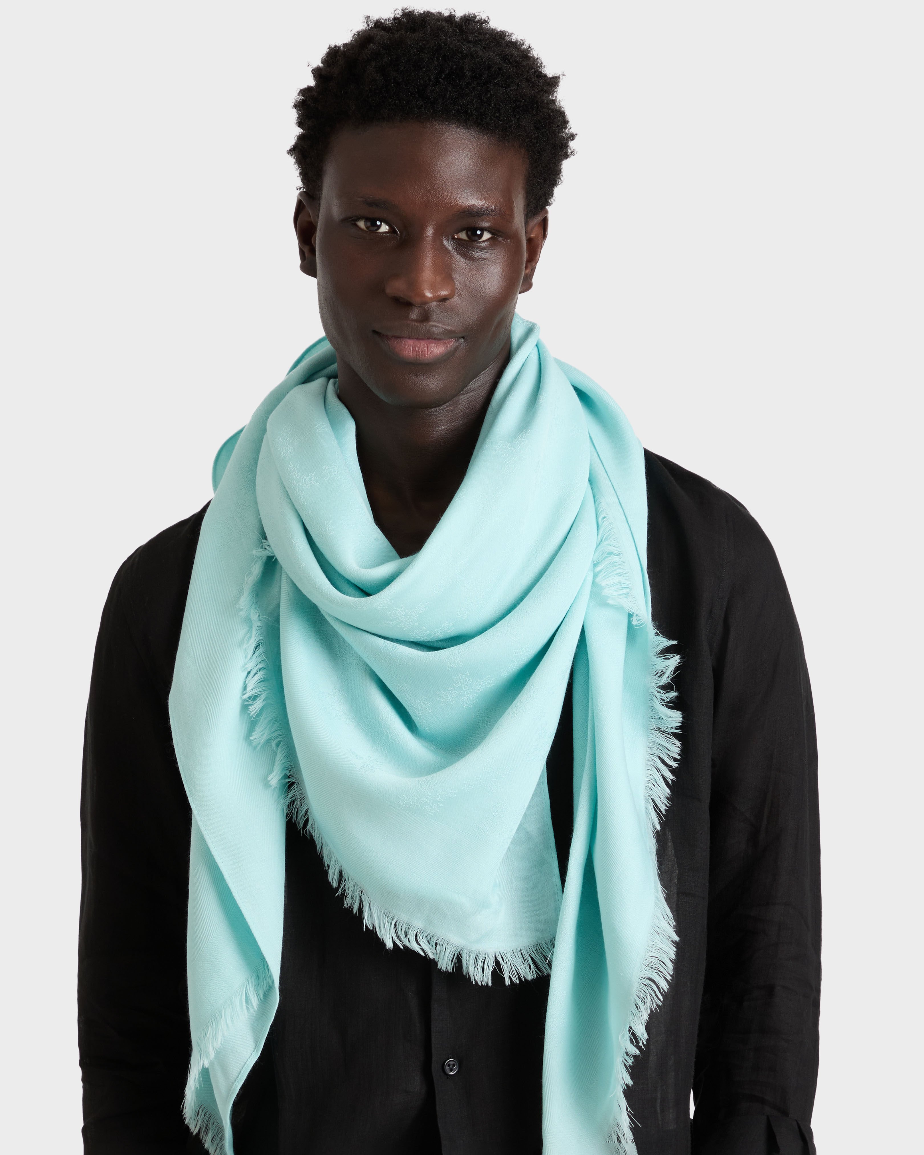 Turtle Monogram Scarf PACIFIC frontworn view