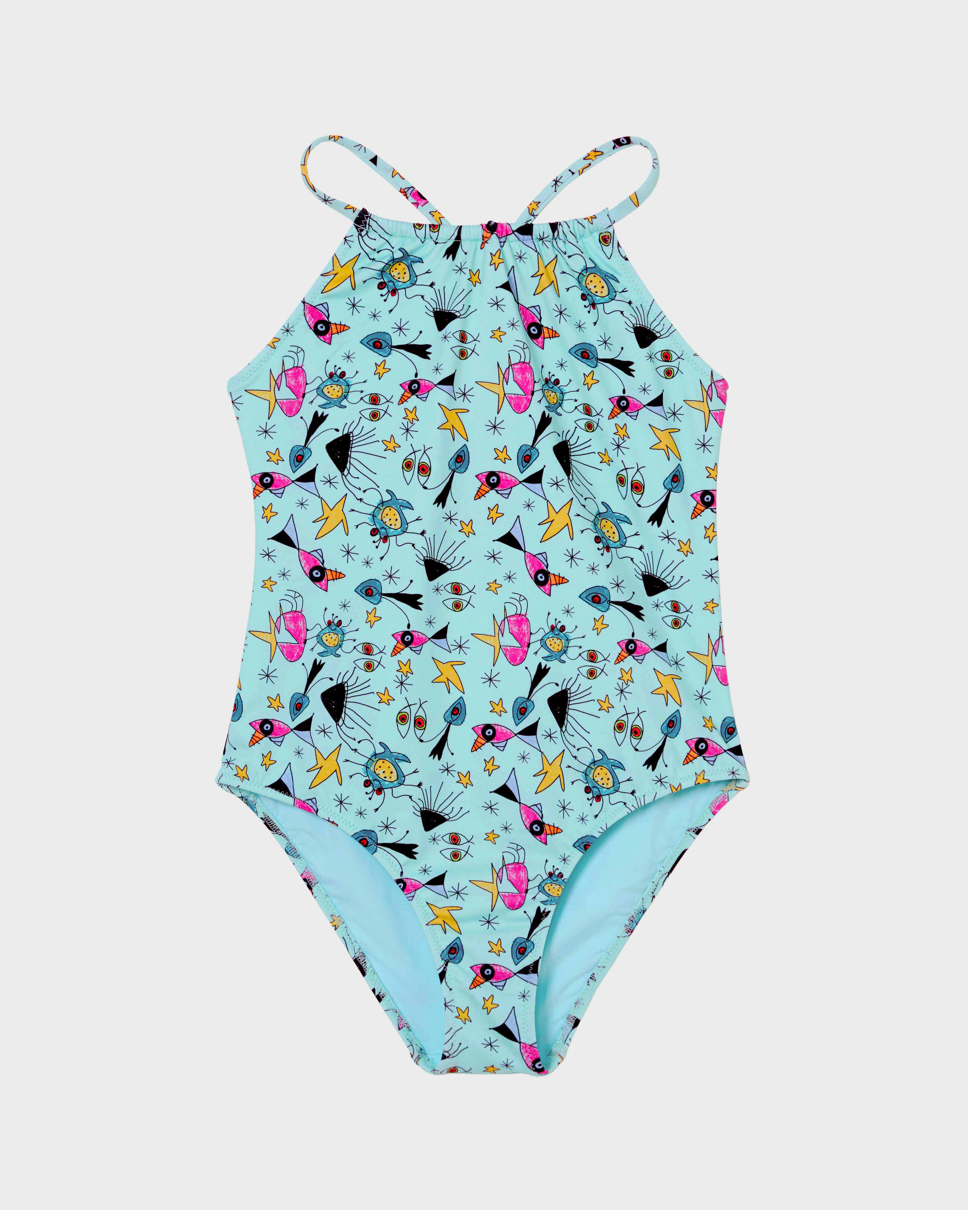 Bañador de una sola pieza con estampado Aquatic Carnival para niña OXYGENE front view
