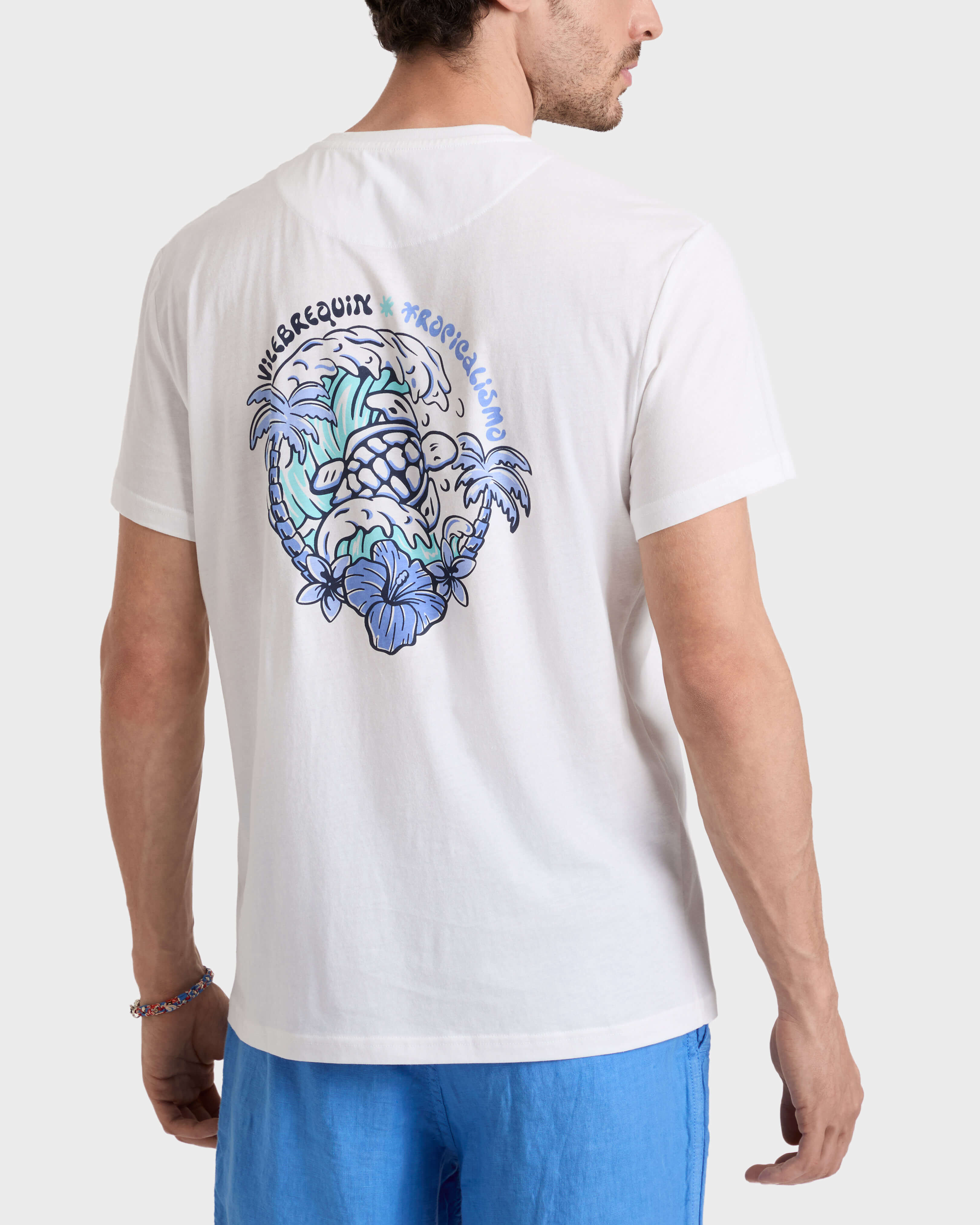 Men Cotton T-shirt Tropicalissimo NAVY backworn view