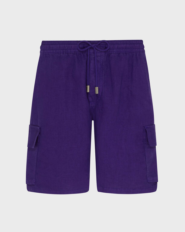 Vilebrequin - Einfarbige Leinen-bermudashorts Mit Cargotaschen Für Herren - Bermuda - Baie - Violett - Größe XXXL