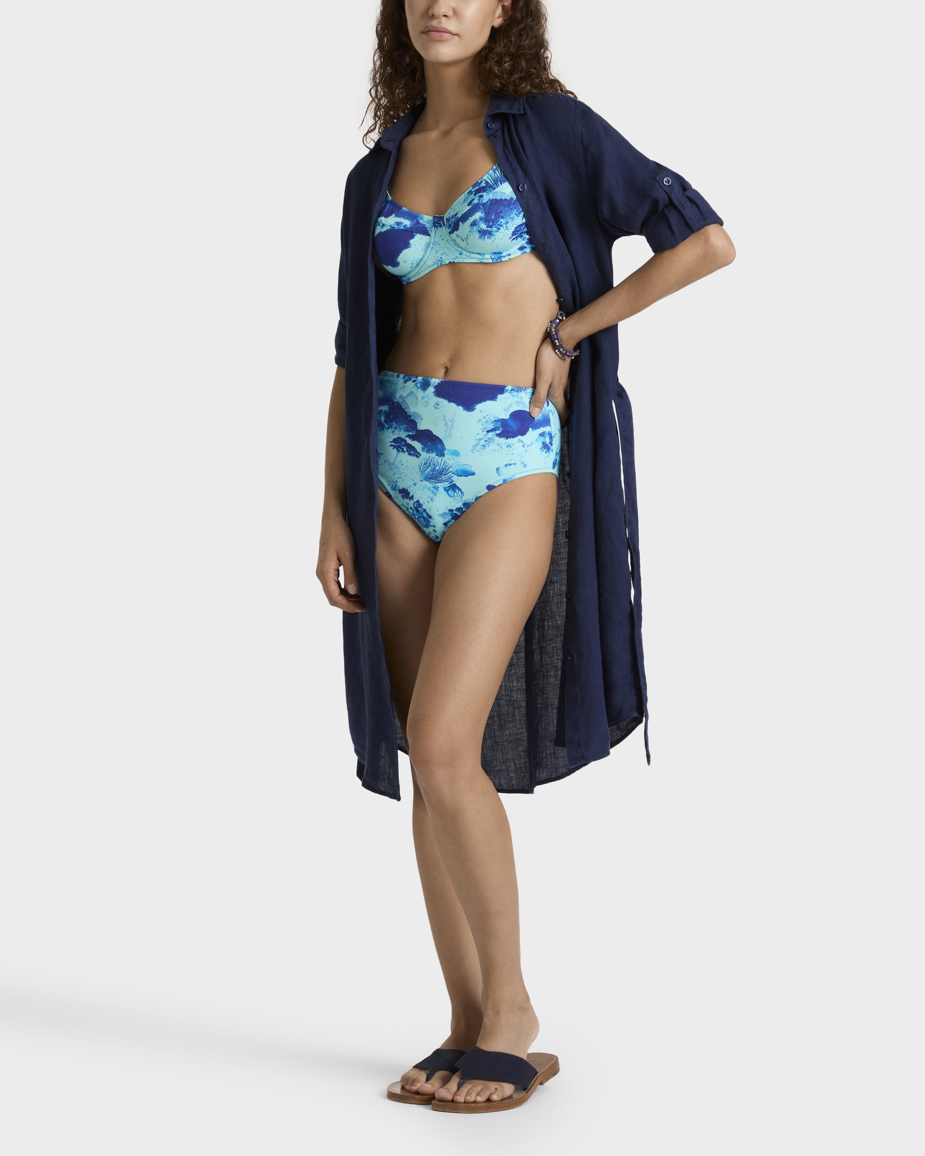 Vestido camisero de lino de color liso para mujer AZUL MARINO supp1 view