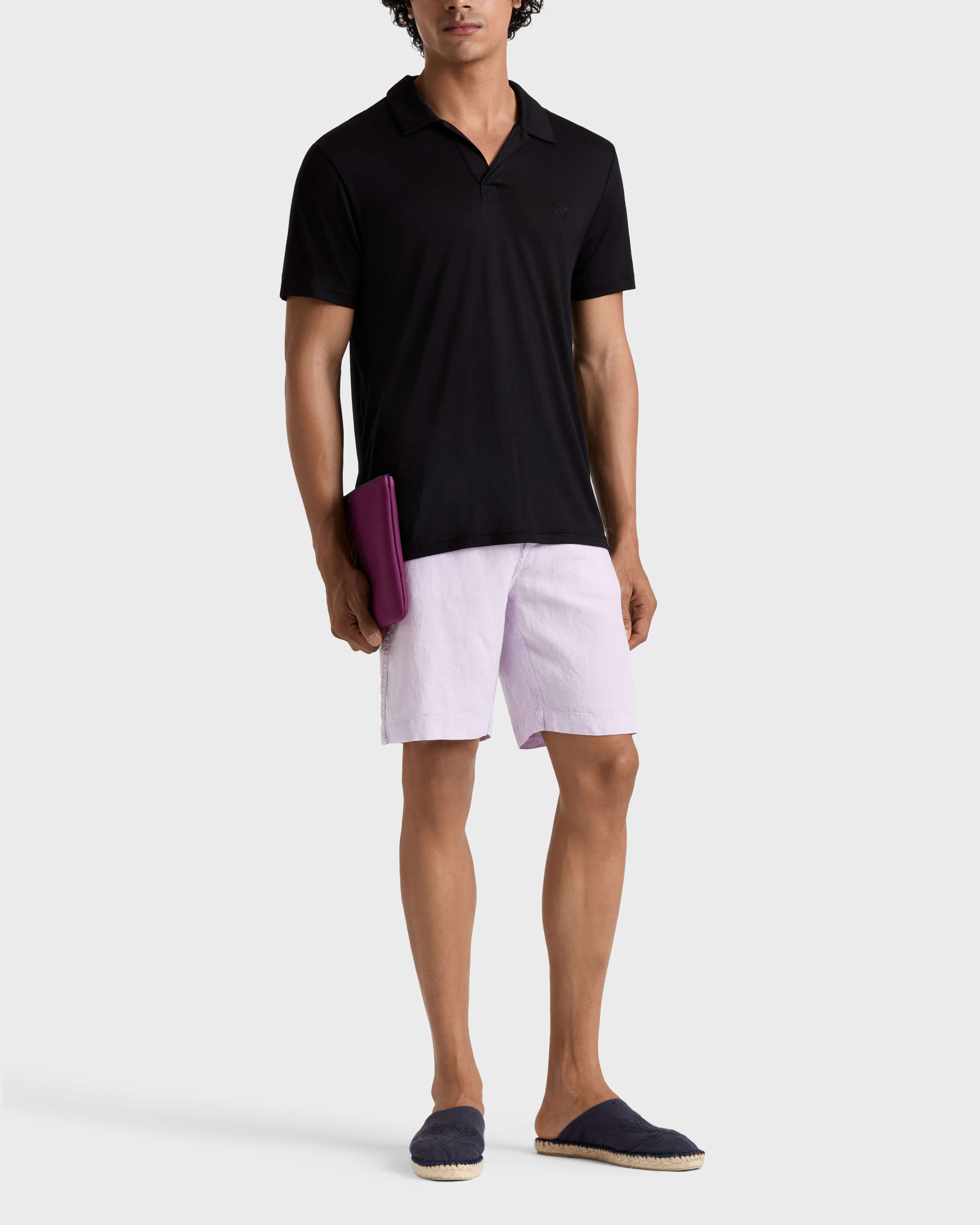 Bermuda uomo in lino Mineral Dye KUNZITE frontworn view