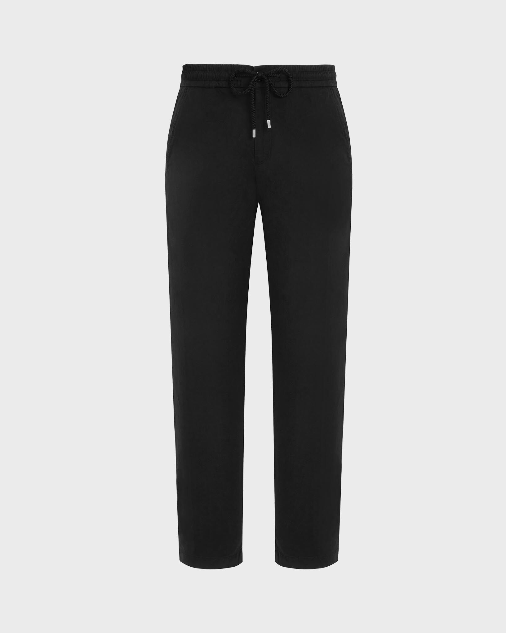 Men Elastic waist Cotton Satin Pants Solid BLACK front view