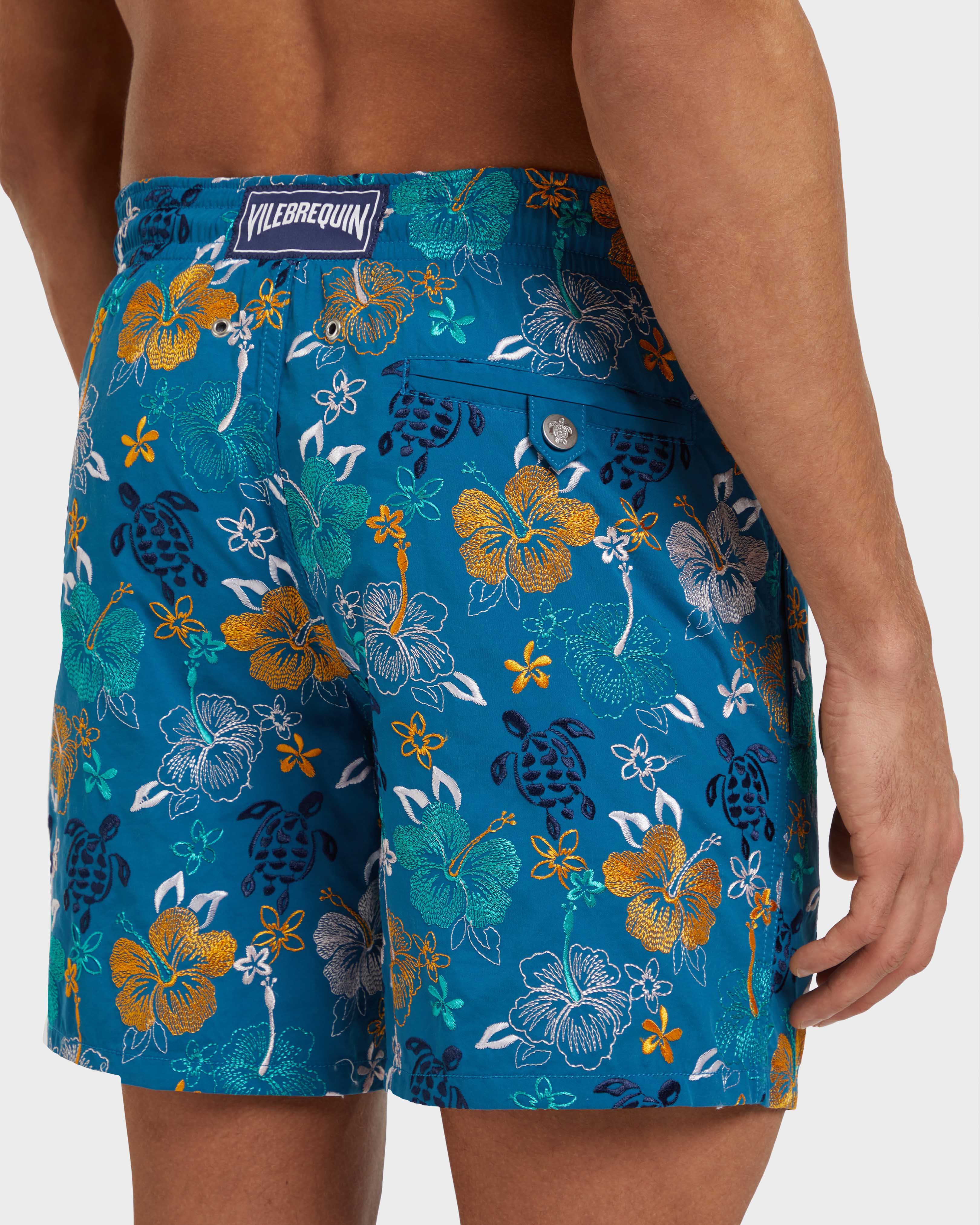 Men Swim Shorts Embroidered Tropical Turtles - Limited Edition PEACOCK supp2 view