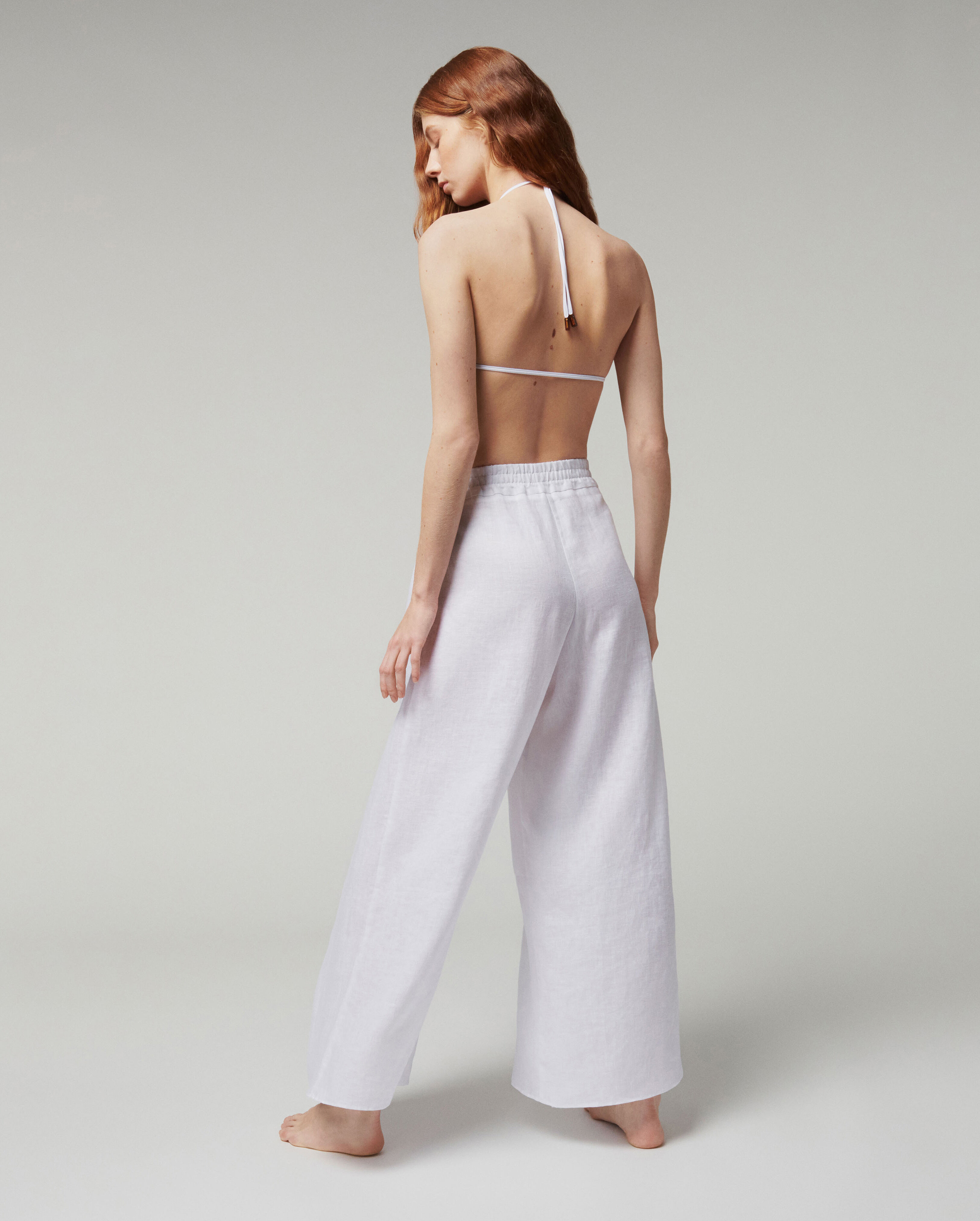 Women White Linen Pants- Vilebrequin x Angelo Tarlazzi WHITE backworn view