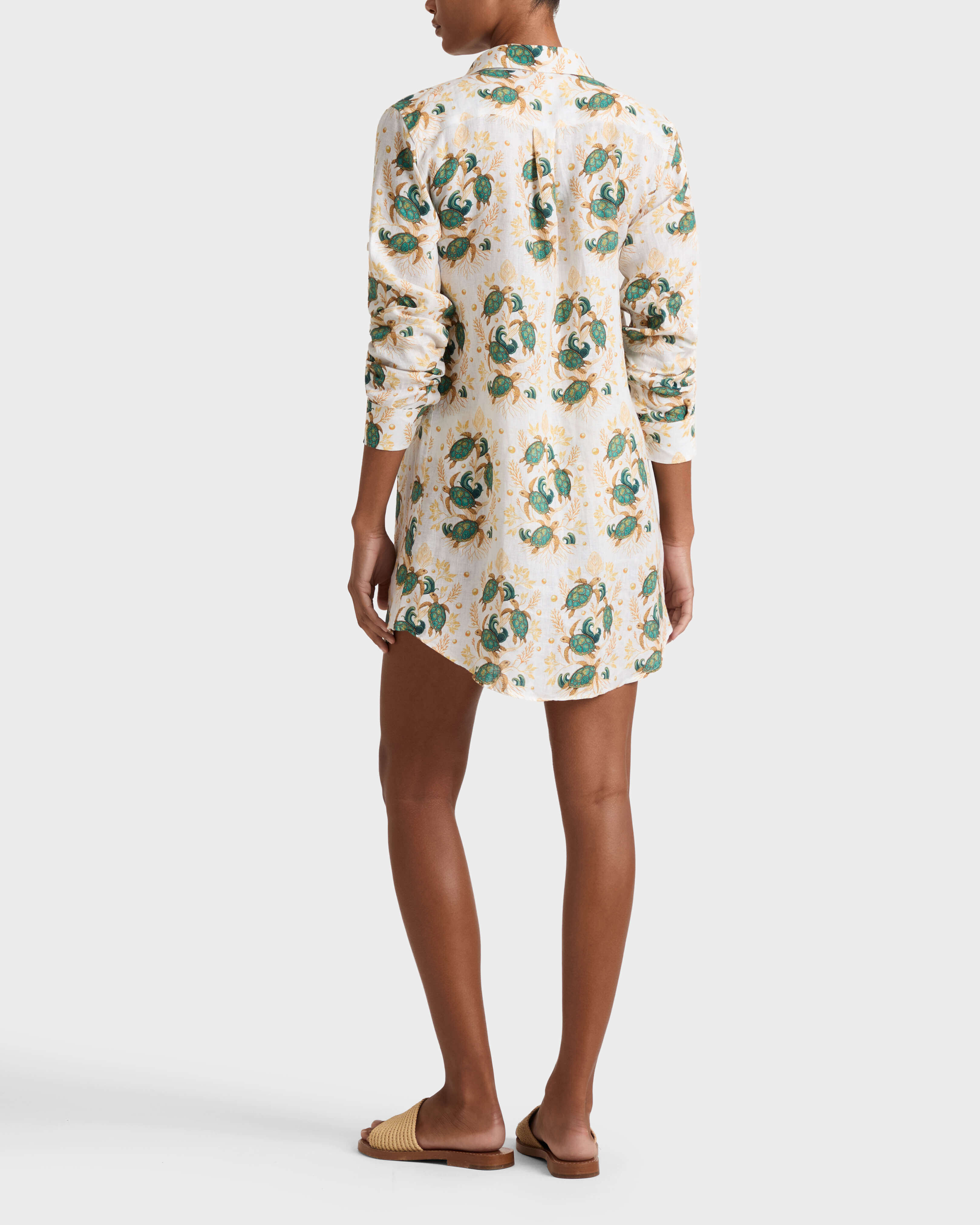 Women Linen Shirt Mangrove Turtles - Vilebrequin x Abu Dhabi WHITE backworn view
