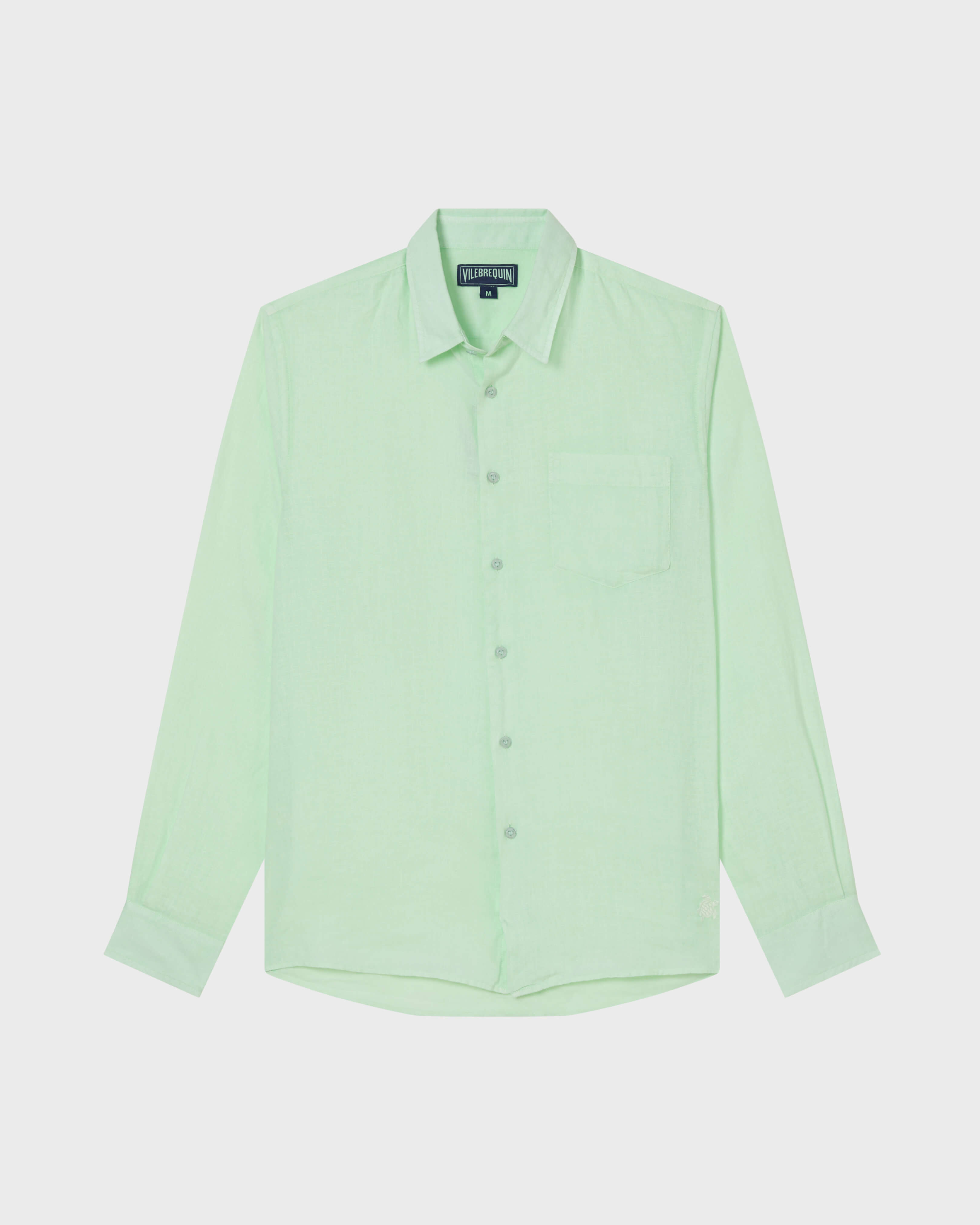 Men Linen Mineral Dye Shirt JADE front view