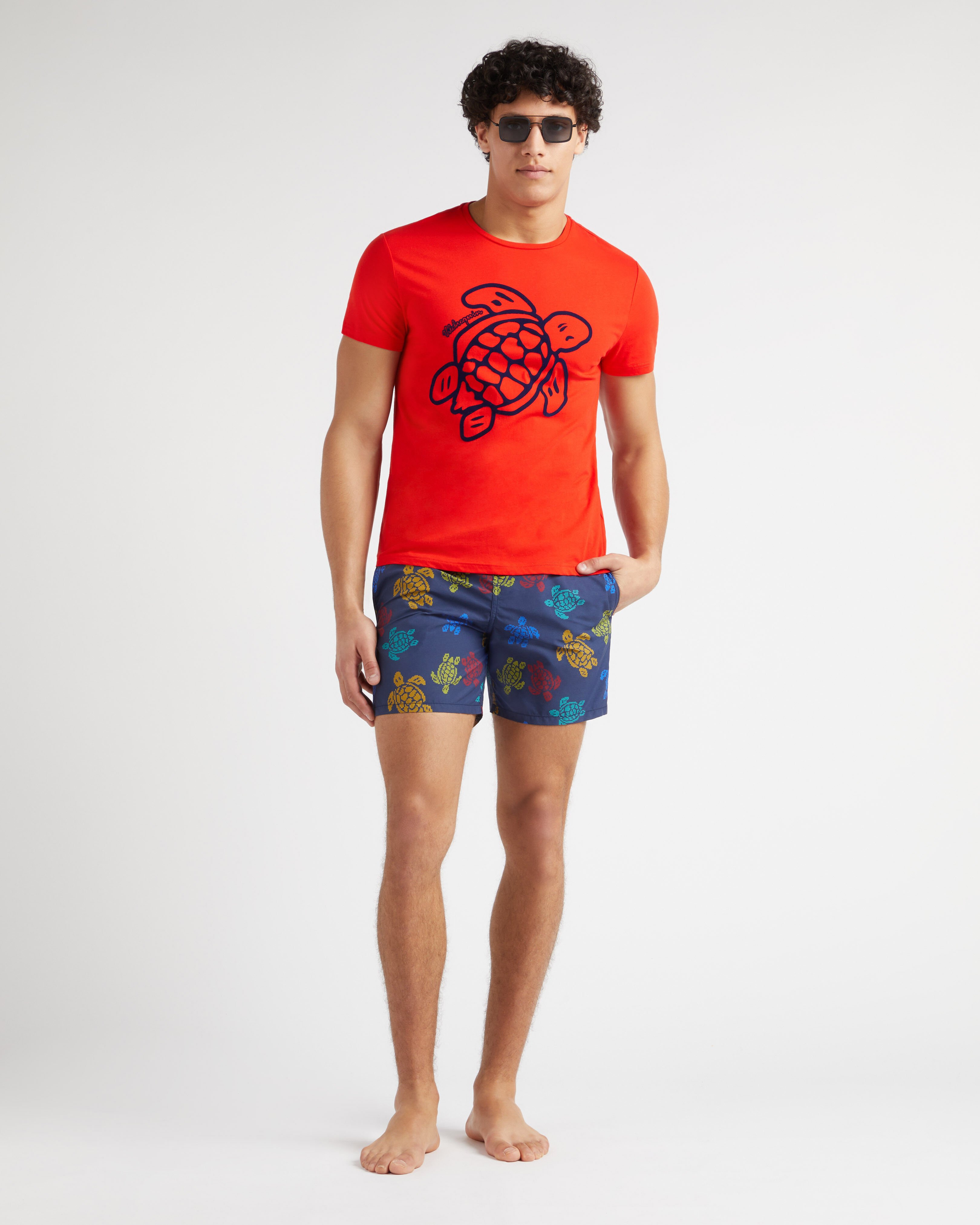Men Swim Trunks Ronde des Tortues Tricot - Vilebrequin x Falke NAVY supp1 view