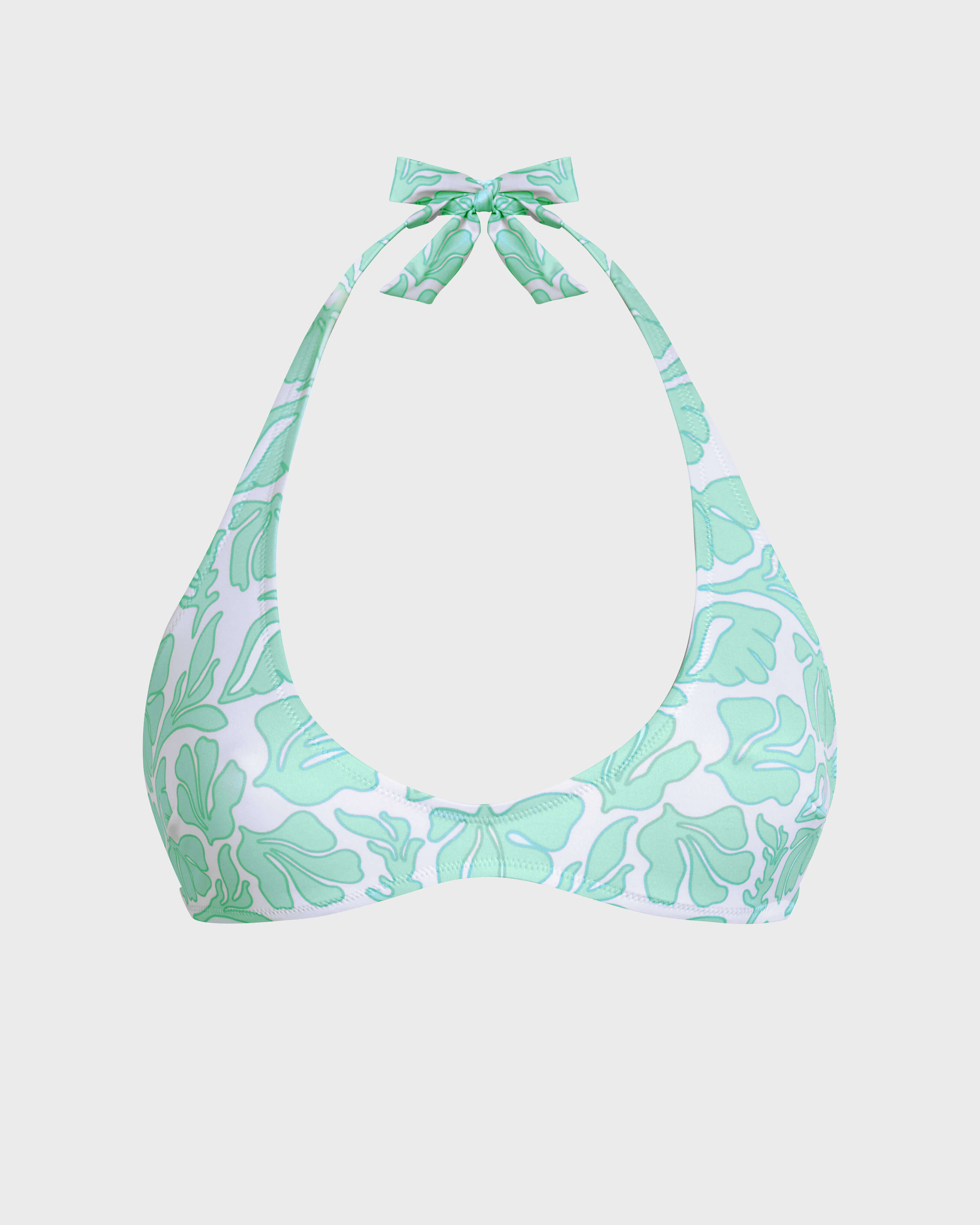 Women Round Neckline Bikini Top Seashells WHITE front view