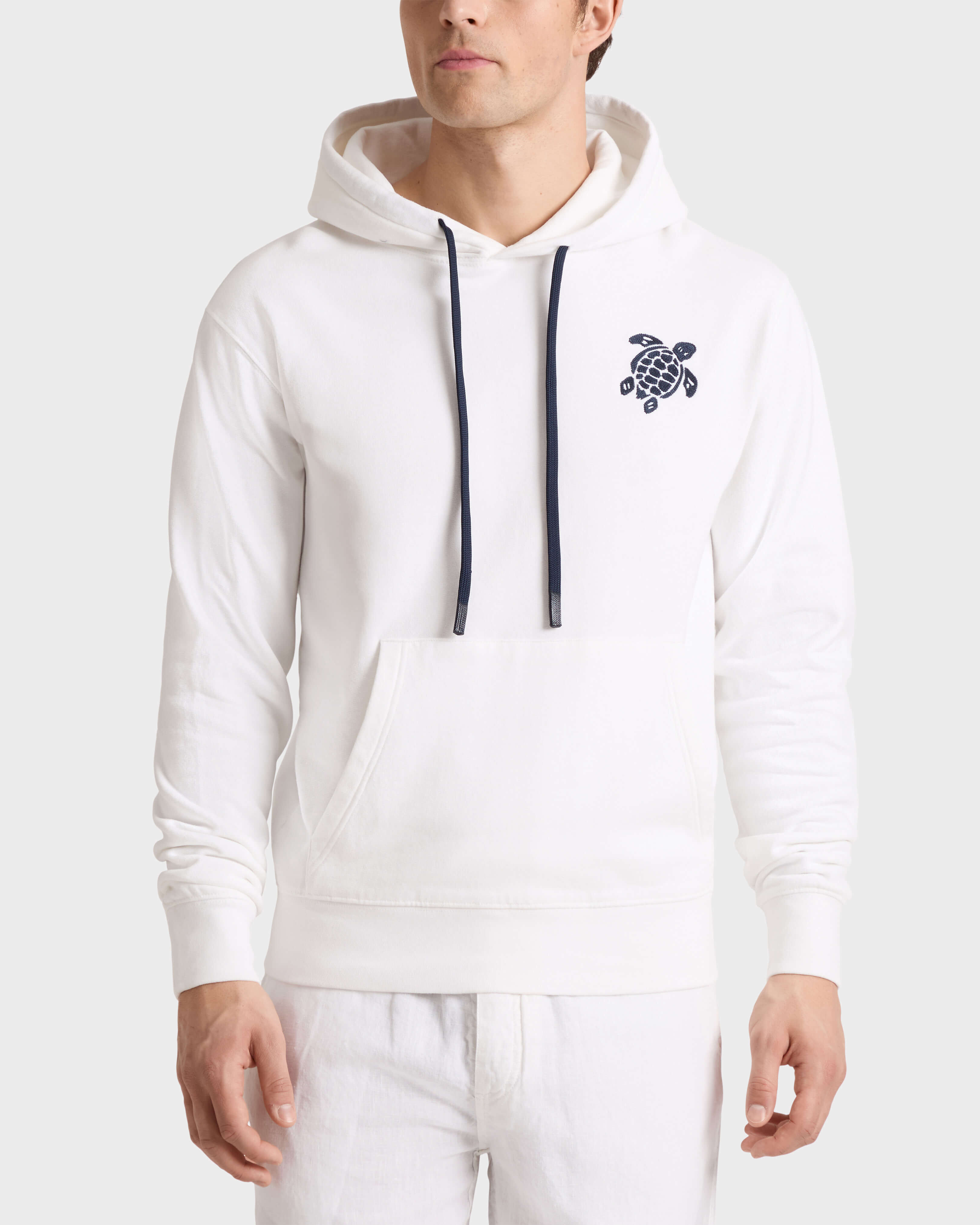Sudadera con capucha de algodón con tortuga bordada para hombre BLANCO frontworn view