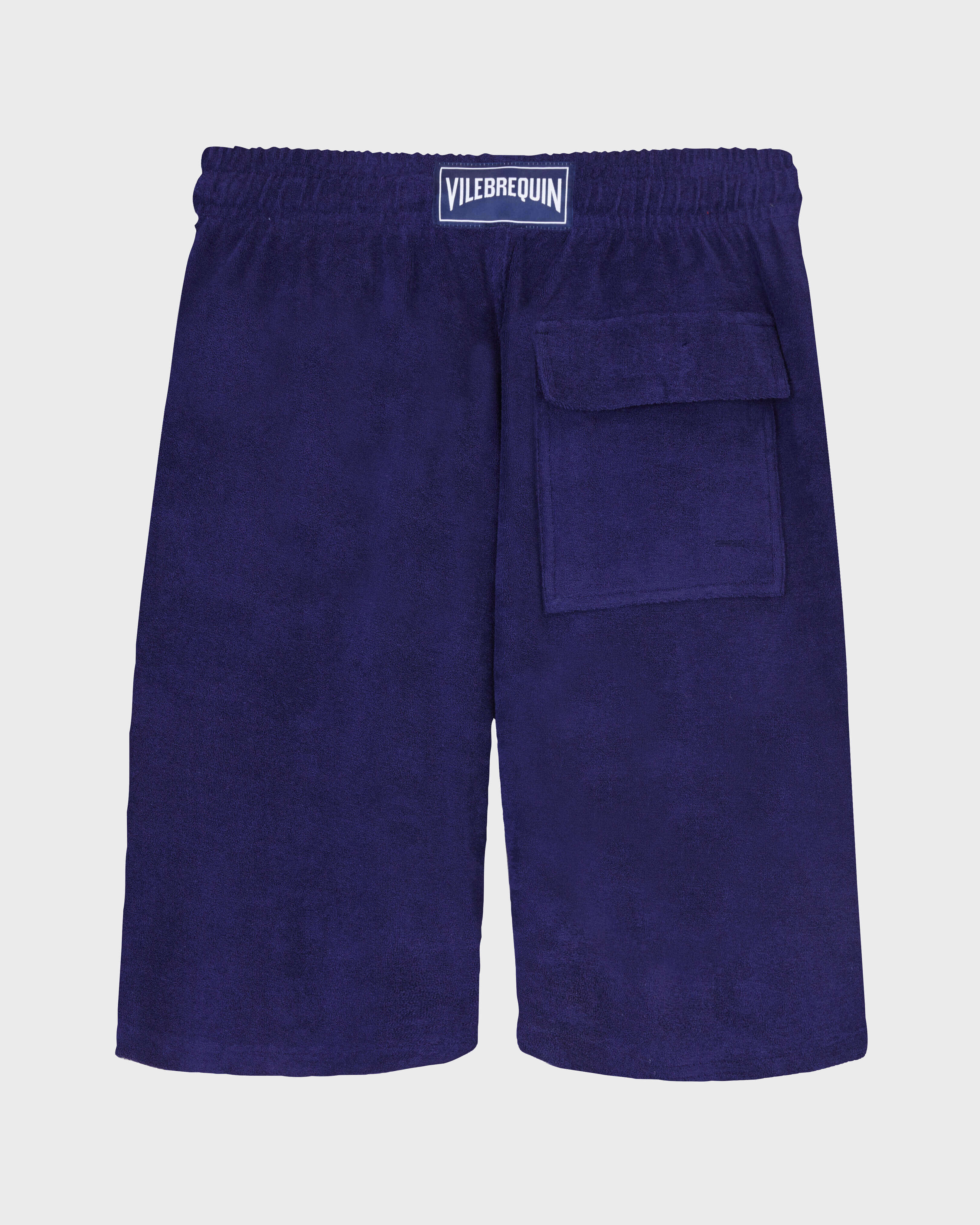 Bermudas de felpa de color liso unisex MIDNIGHT back view