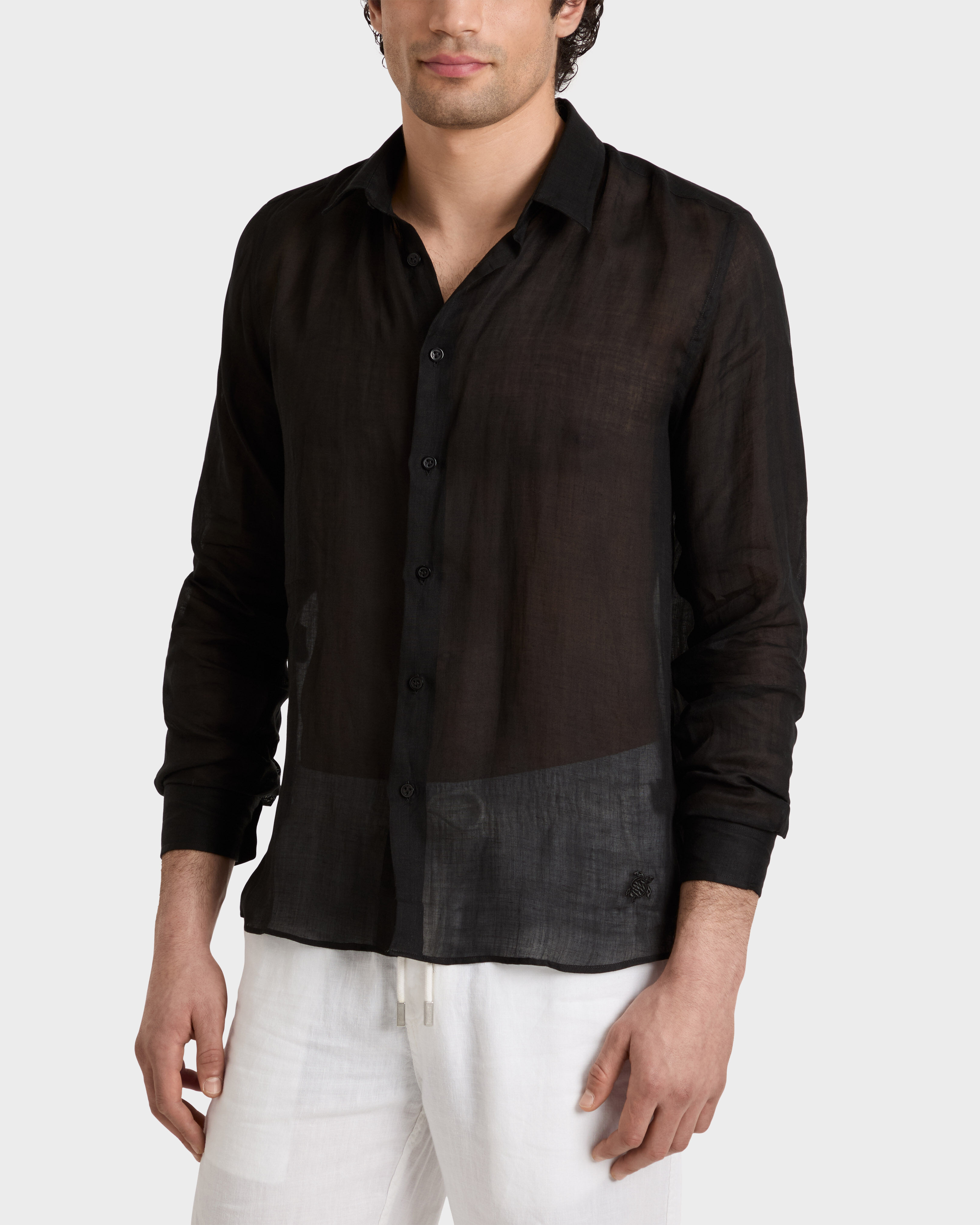 Camisa de ramio de color liso para hombre NEGRO frontworn view