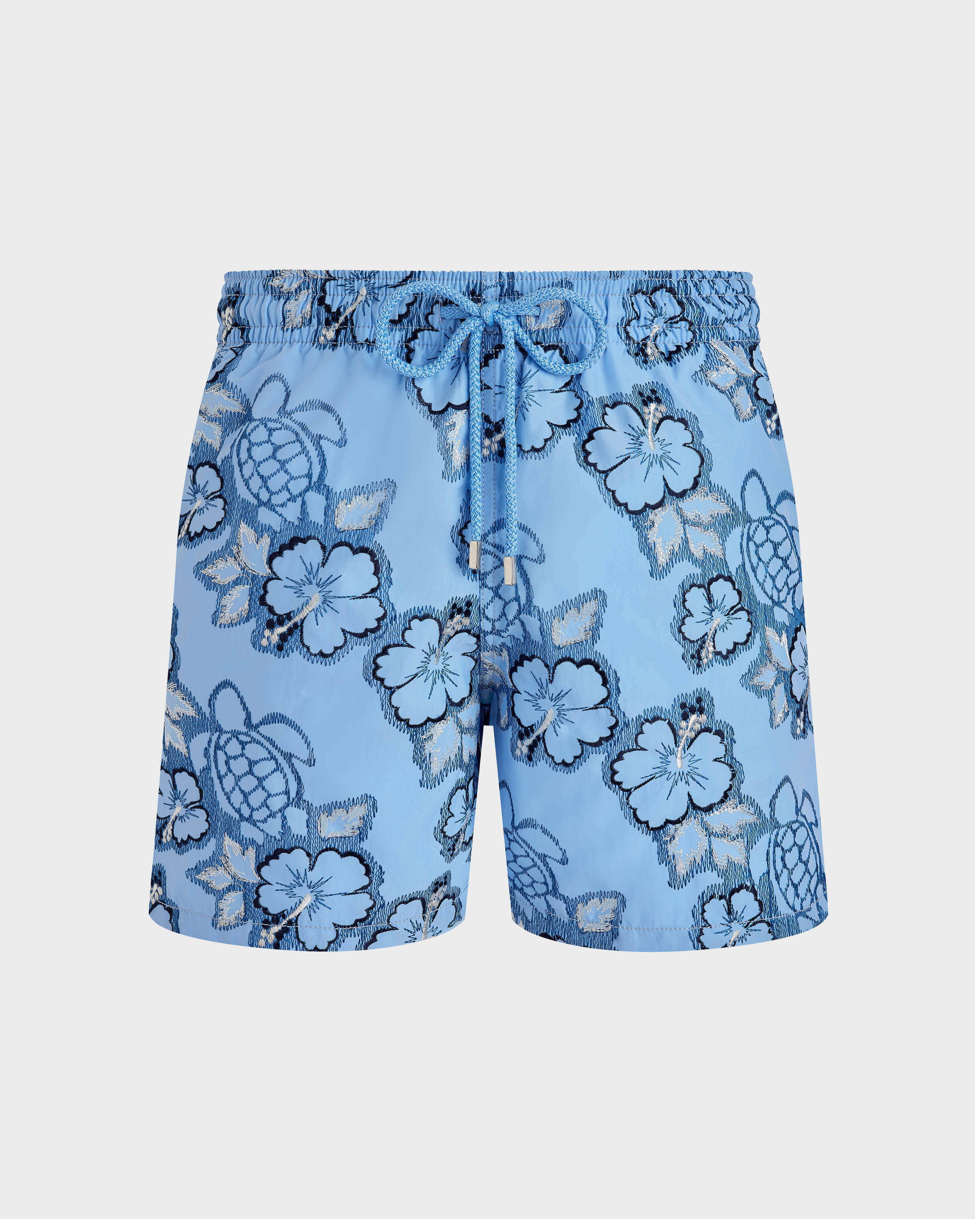 Men Swim Shorts Embroidered Hibiscus - Limited Edition FLAX FLOWER front view