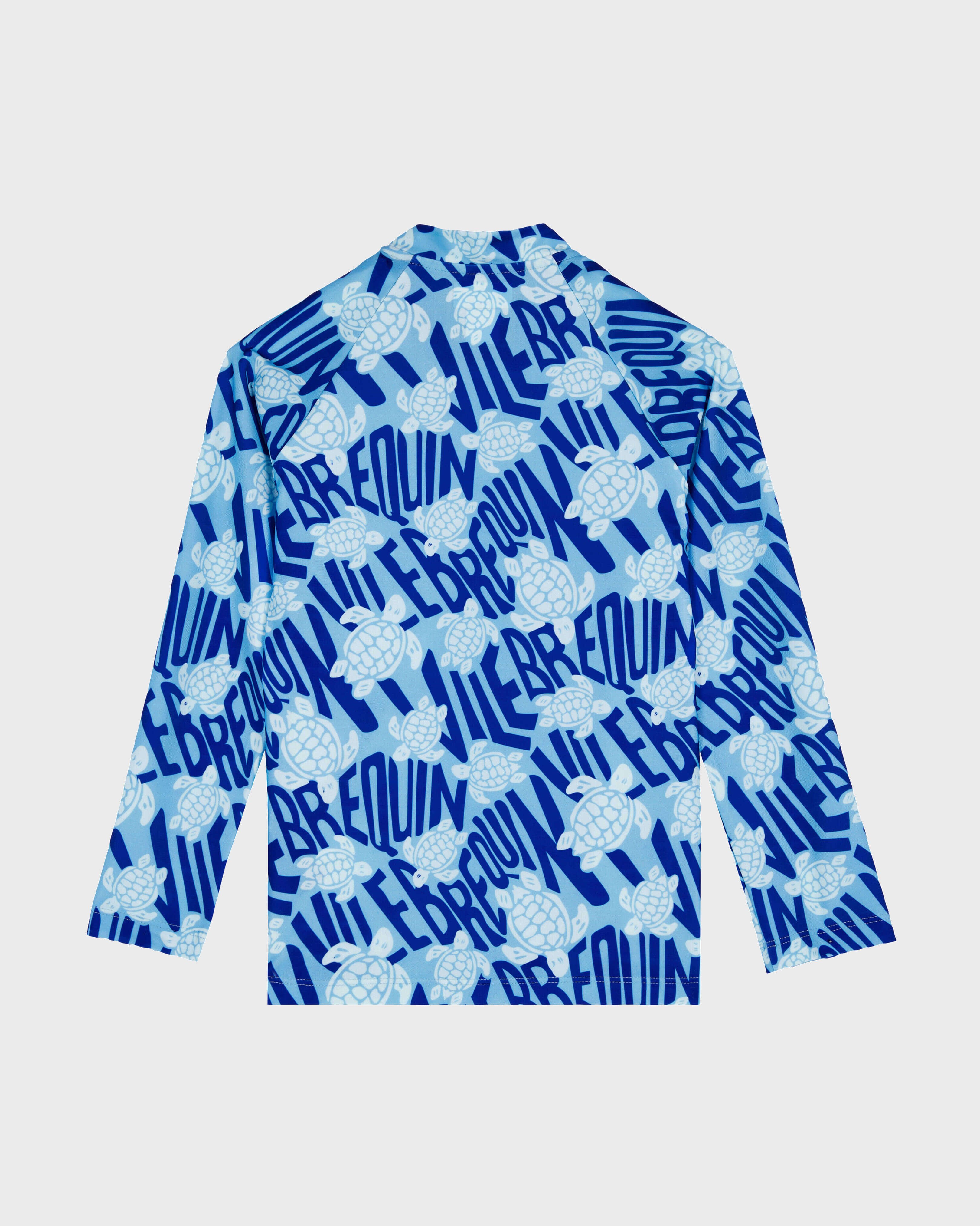 Boys Zipper Long Sleeves Rashguard Ronde des Tortues Logo BLUE TOPAZ back view