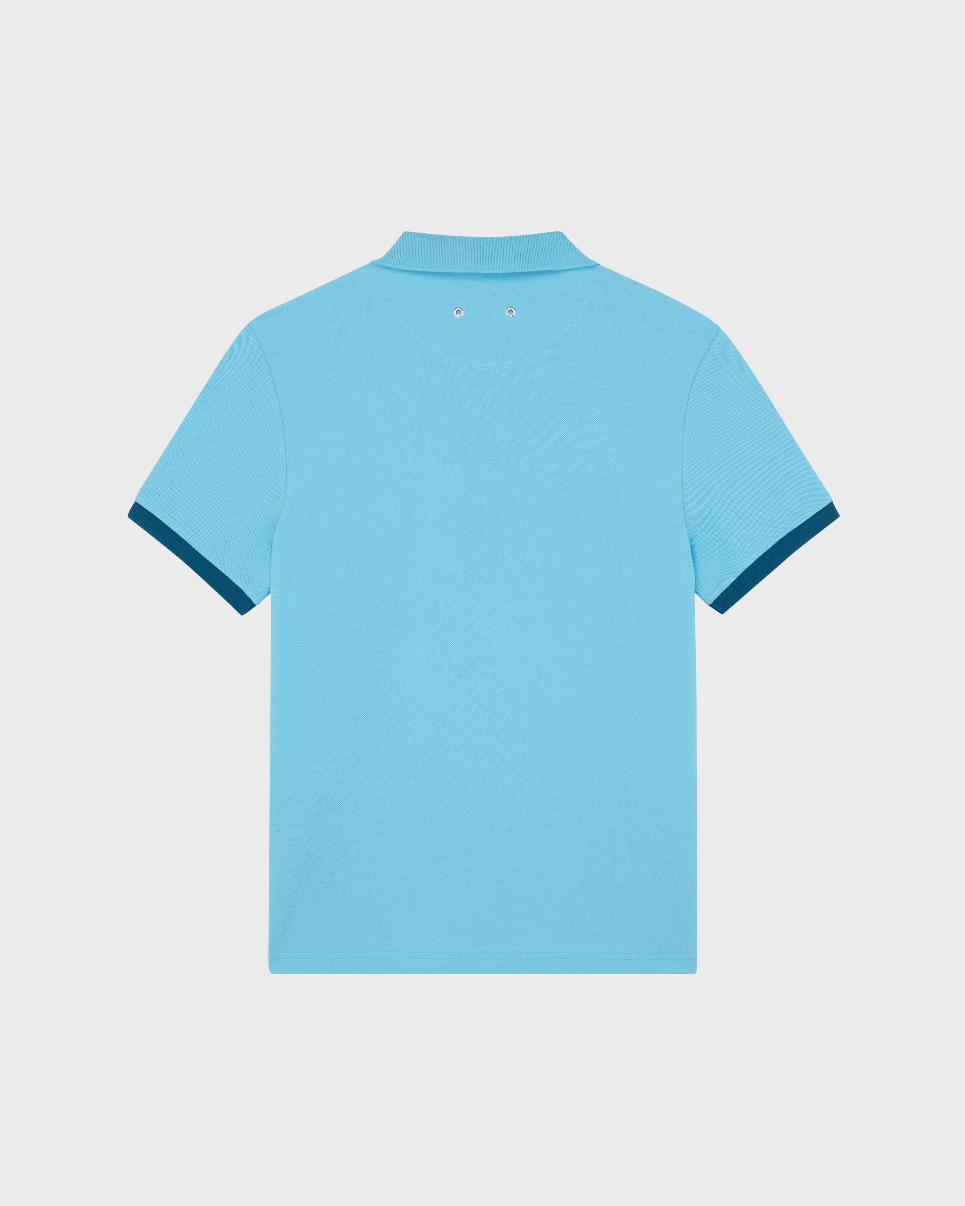 Men Organic Cotton Pique Polo Shirt Solid BLUE TOPAZ back view