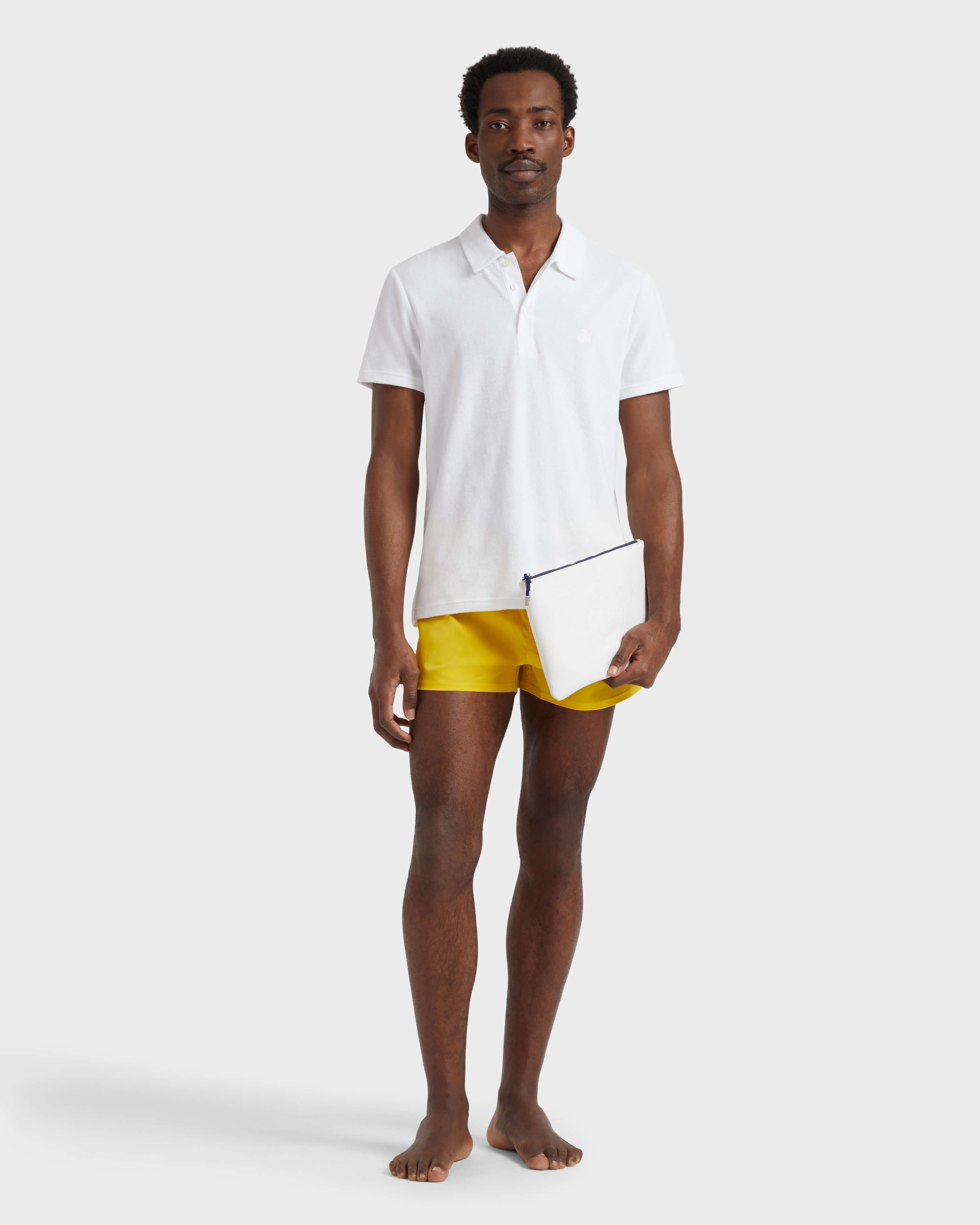 Men Terry Polo Shirt Solid WHITE supp1 view