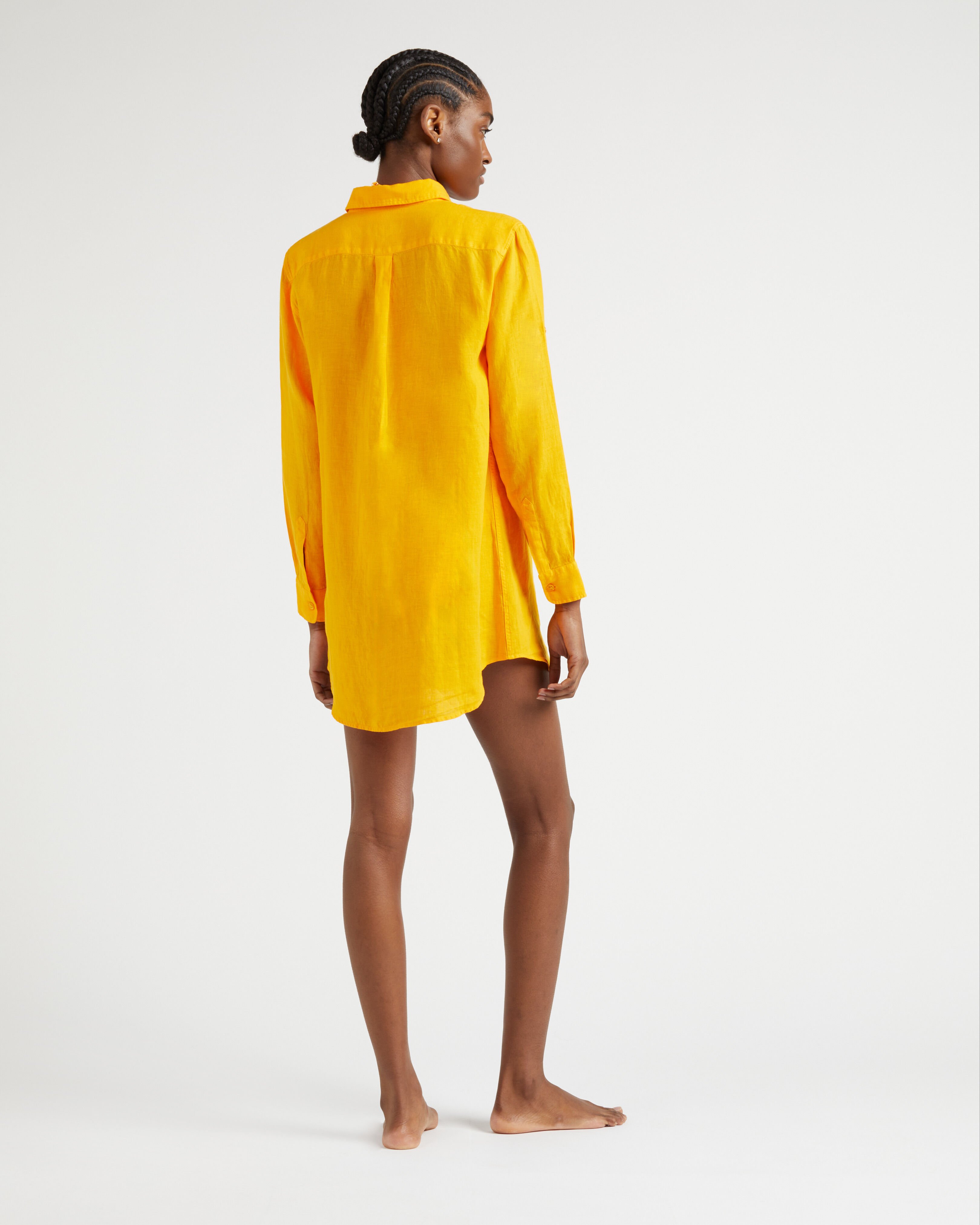 Women Linen Shirt Dress Solid MANGO backworn view