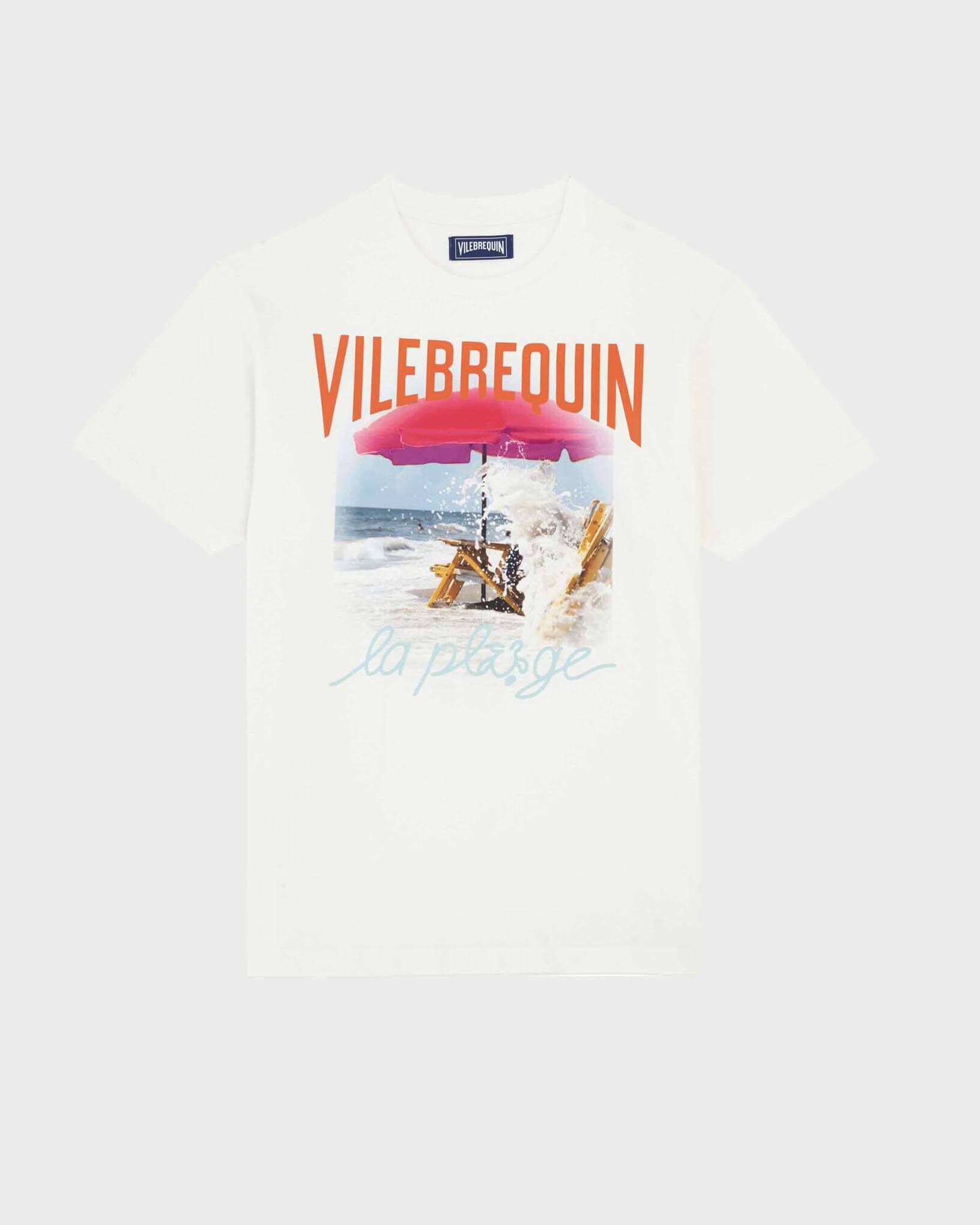 Men Cotton T-Shirt Wave on VBQ Beach OFF WHITE front view