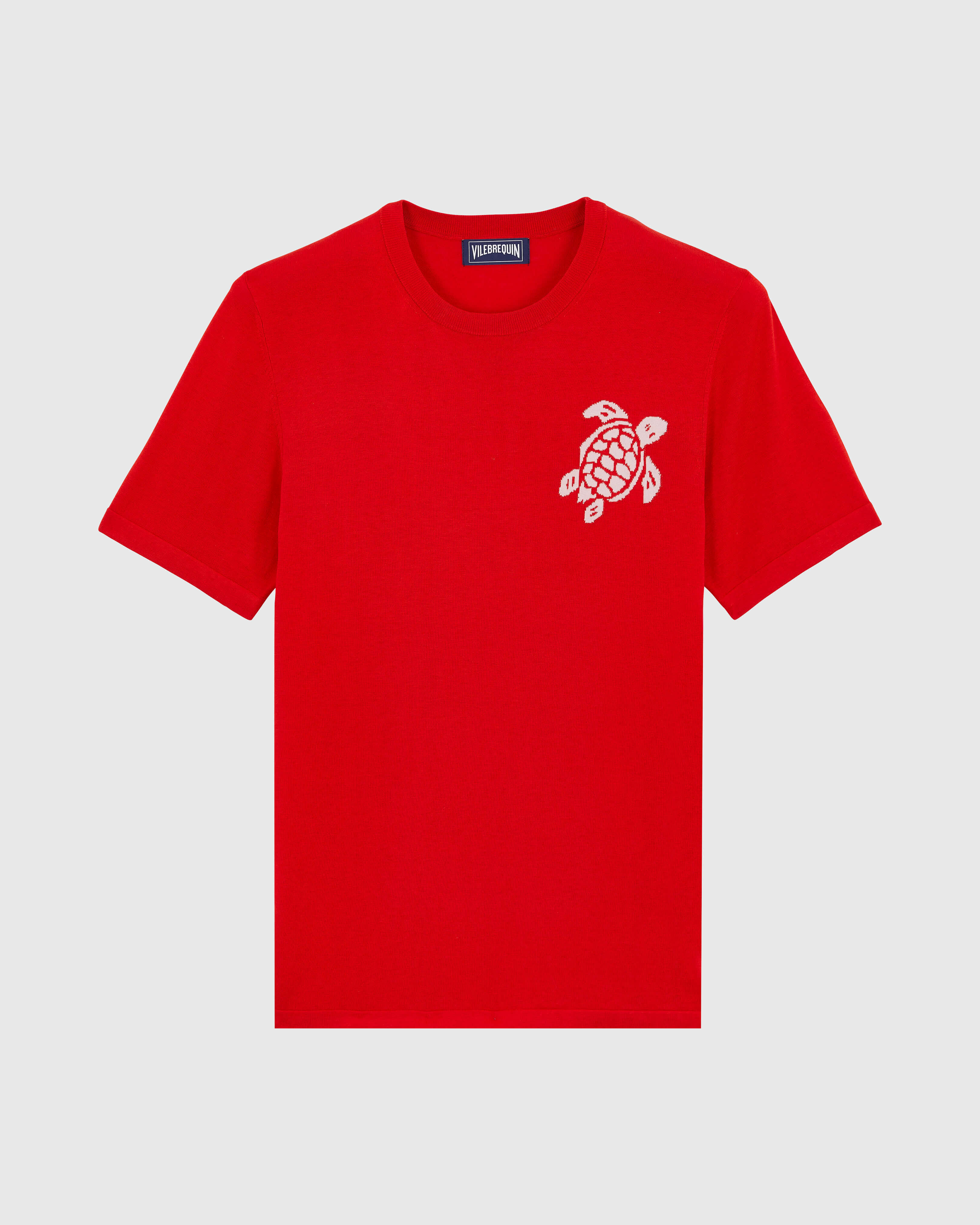 Men Cotton T-shirt Jacquard Turtle POPPY RED front view