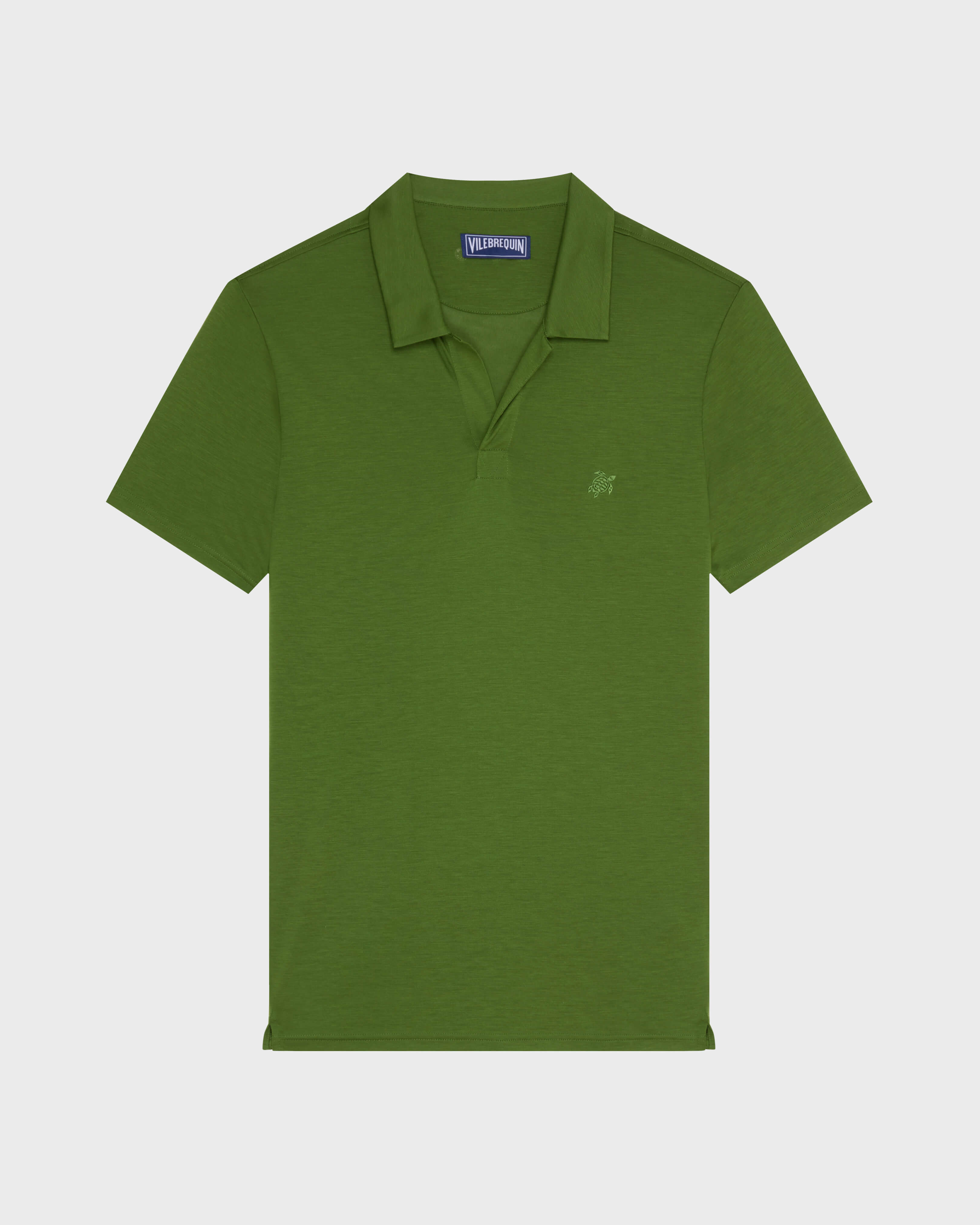 Men Tencel Polo Shirt Solid MILITAIRE front view