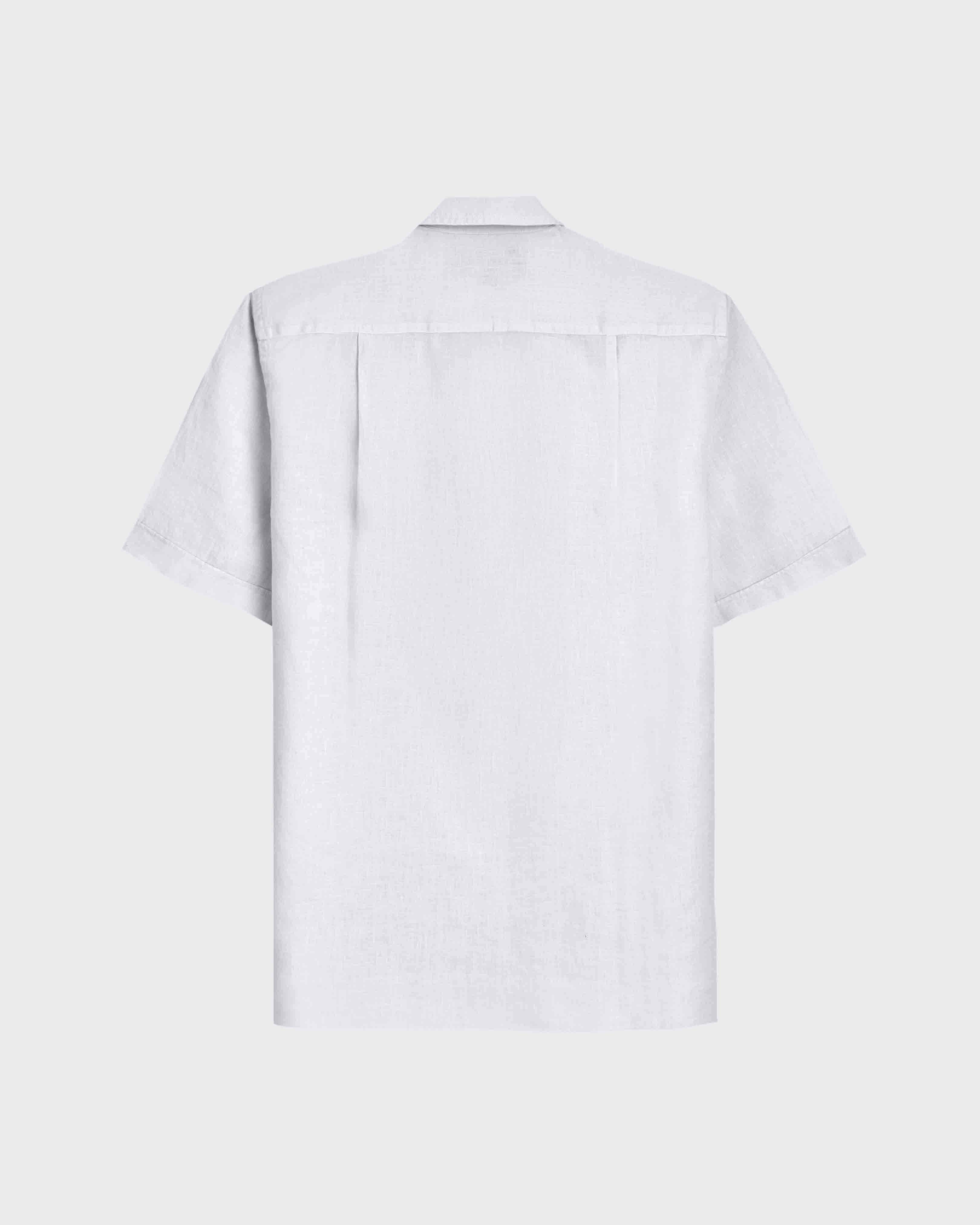 Camisa de lino de manga corta y color liso para hombre BLANCO back view