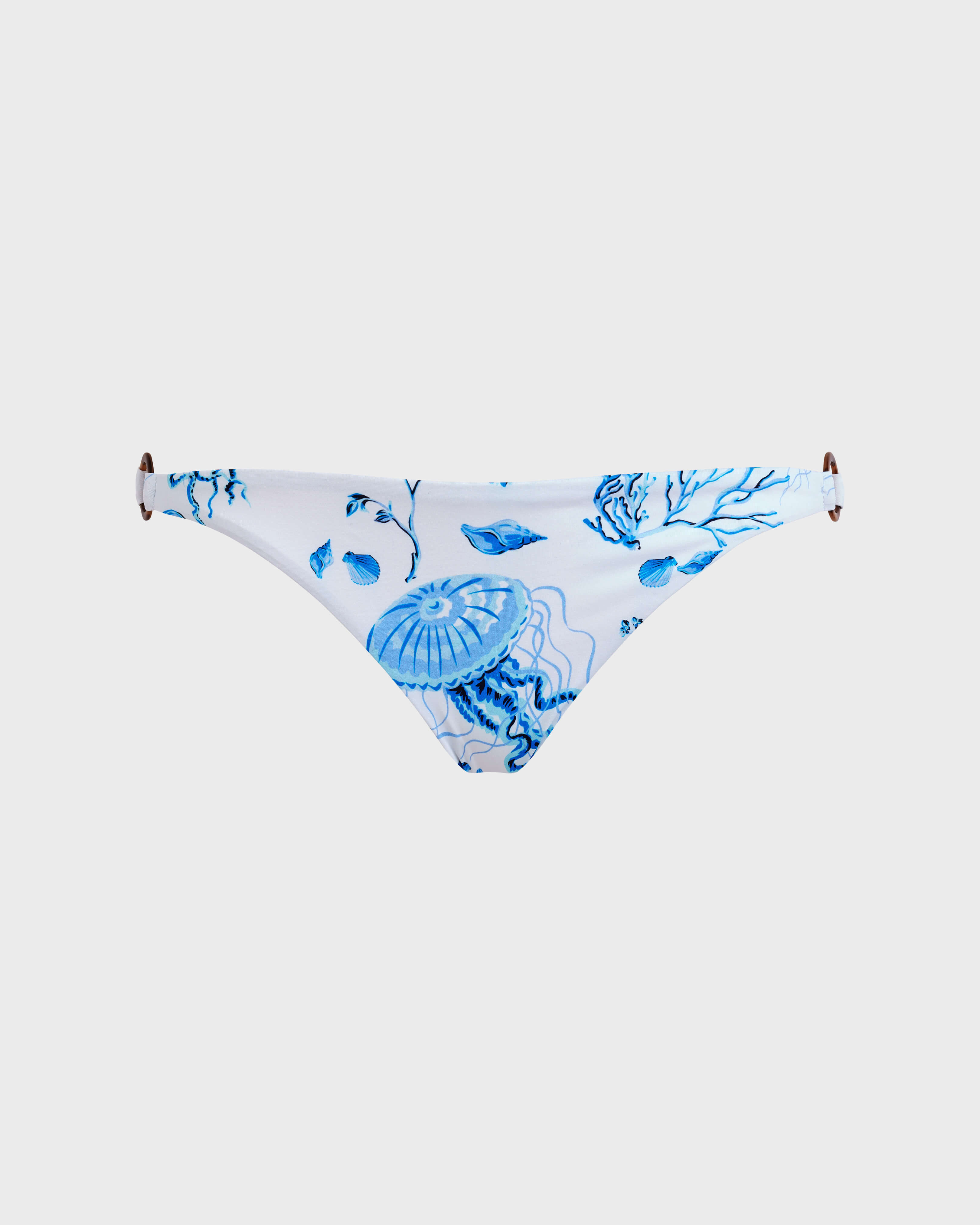 Women Mini brief Bikini Bottom Medusa and Shells WHITE front view